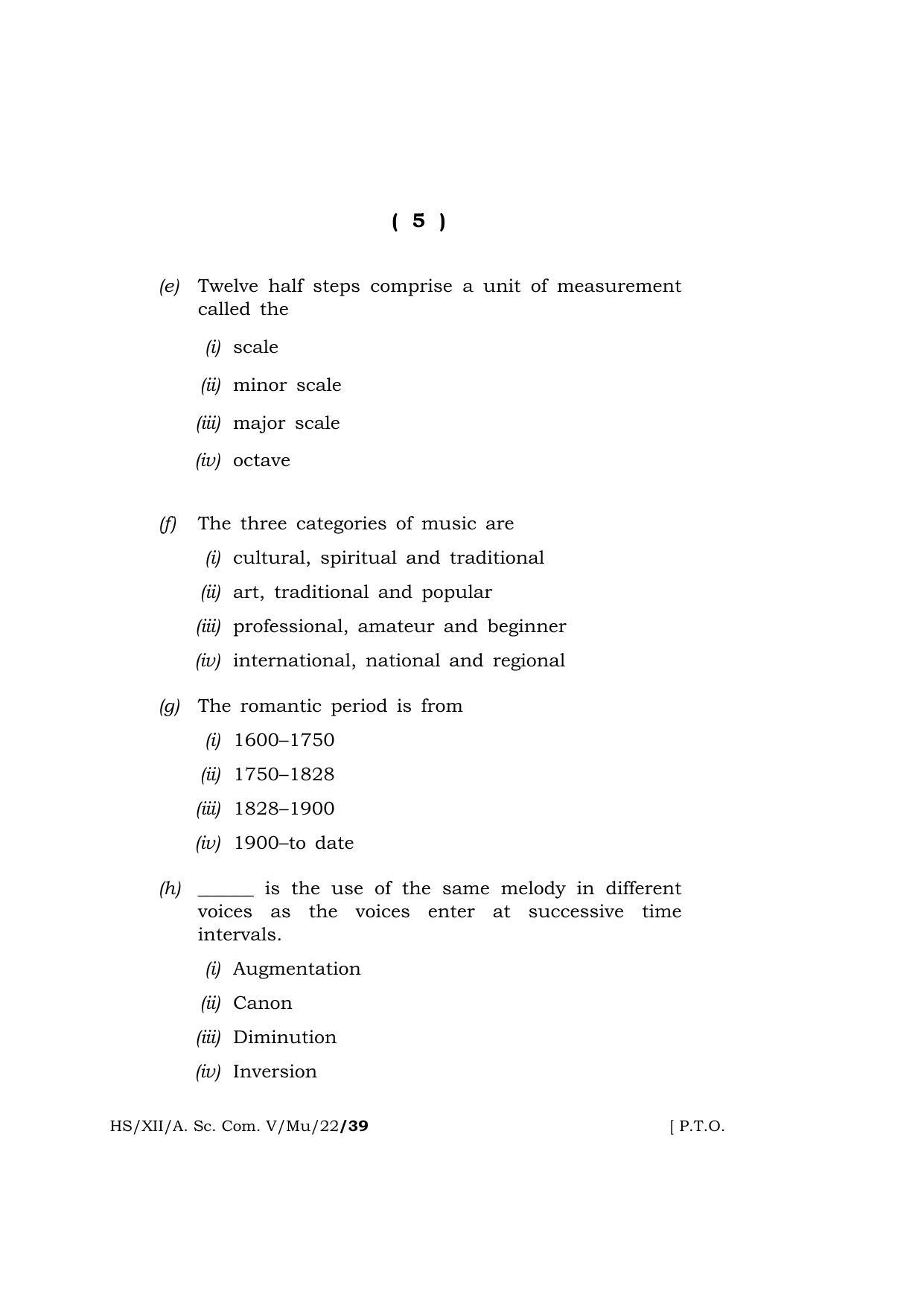 Meghalaya Board (MBOSE) Class 12 MUSIC (HS_XII_A.Sc.Com.V_Mu_22) 2022 Question Paper - Page 5