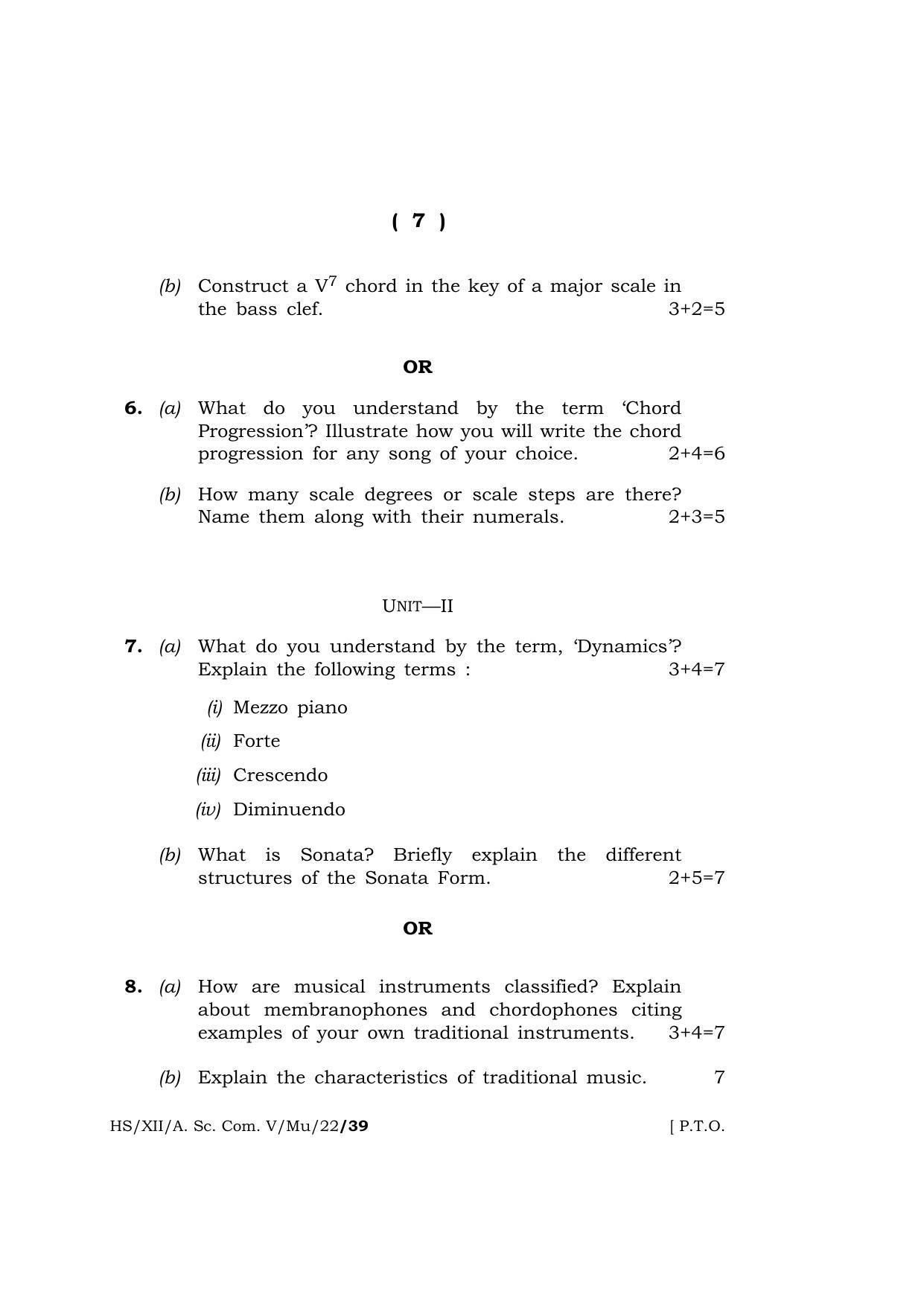 Meghalaya Board (MBOSE) Class 12 MUSIC (HS_XII_A.Sc.Com.V_Mu_22) 2022 Question Paper - Page 7