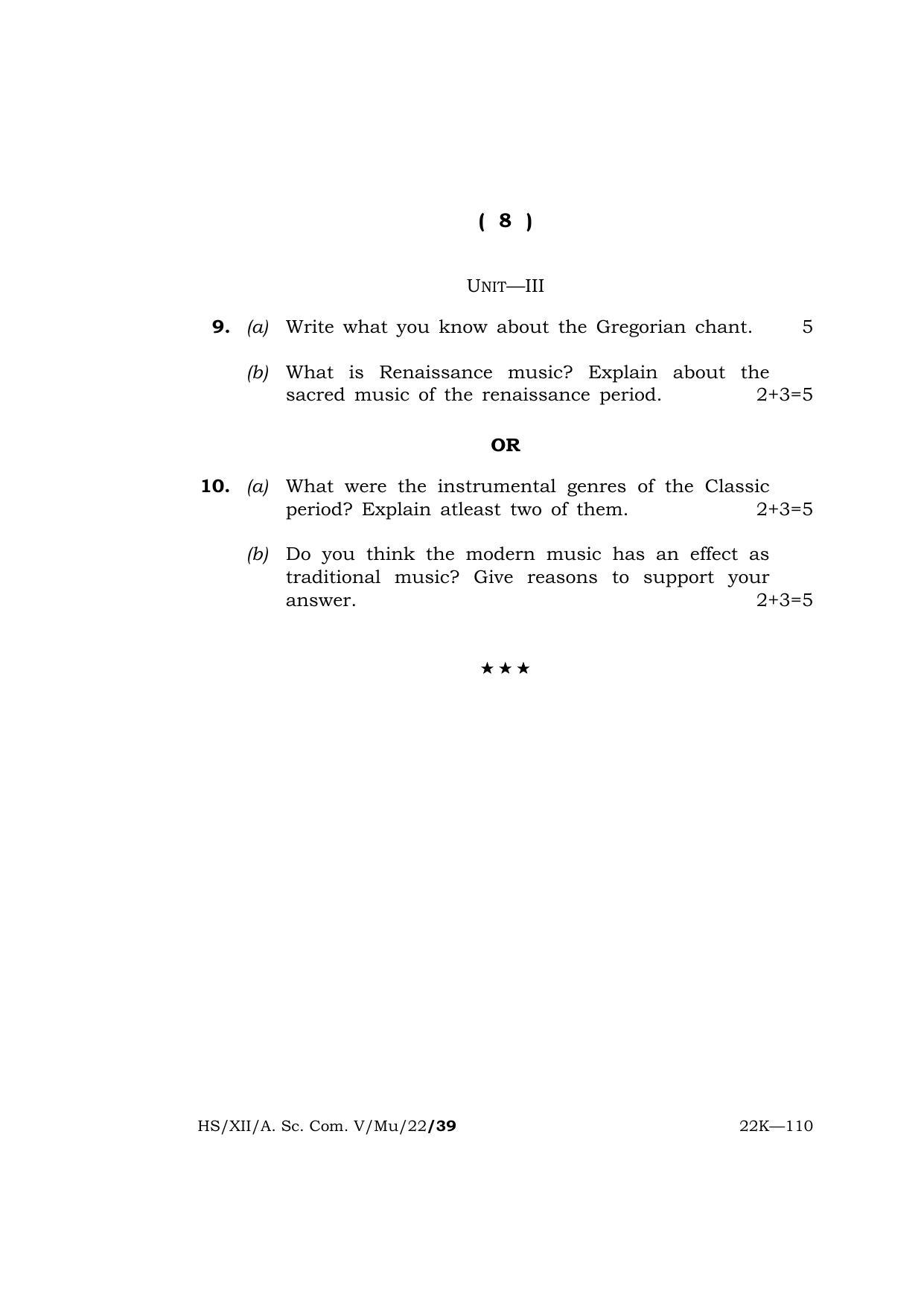 Meghalaya Board (MBOSE) Class 12 MUSIC (HS_XII_A.Sc.Com.V_Mu_22) 2022 Question Paper - Page 8