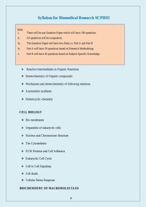 NTA PhD Entrance Exam Biomedical Research Syllabus