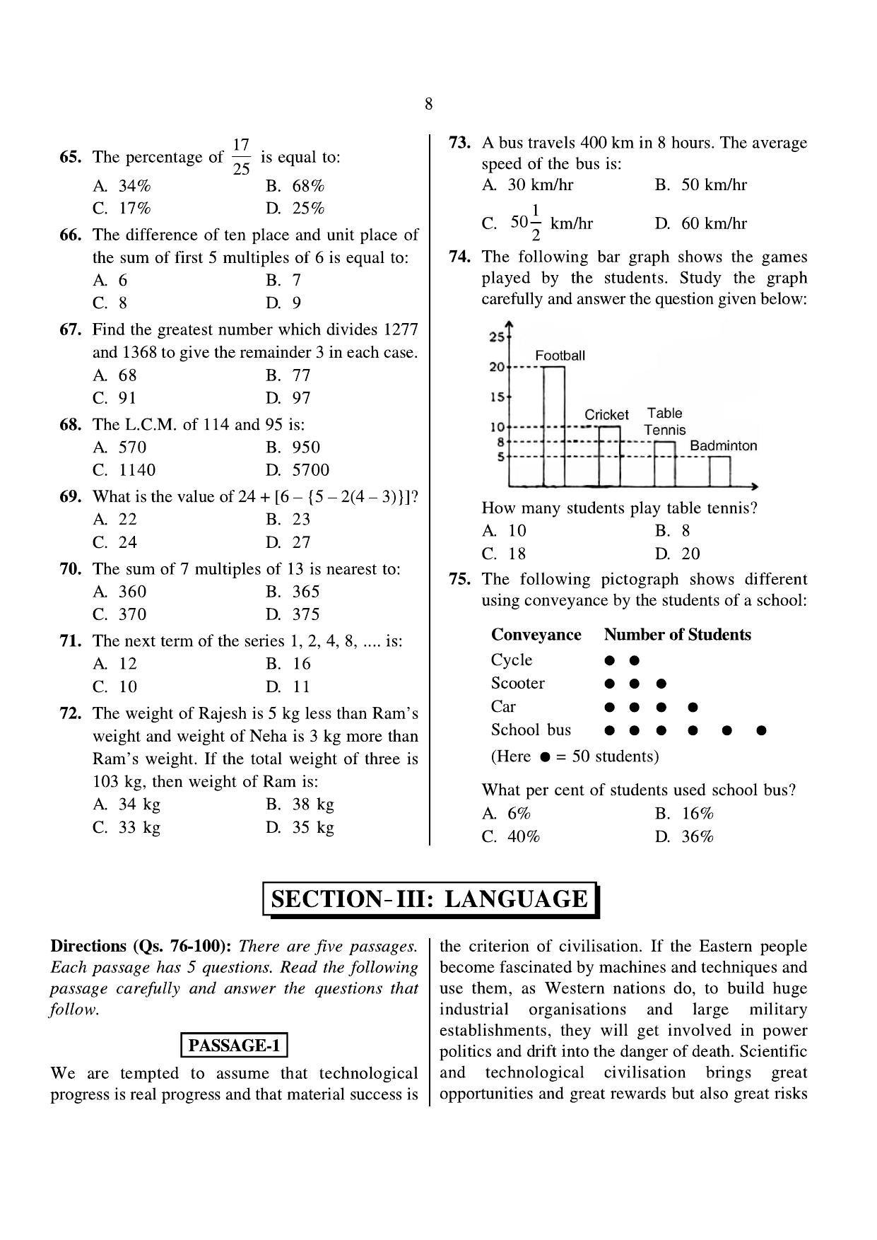 JNVST Class 6 2015 Question Paper with Solutions - Page 8