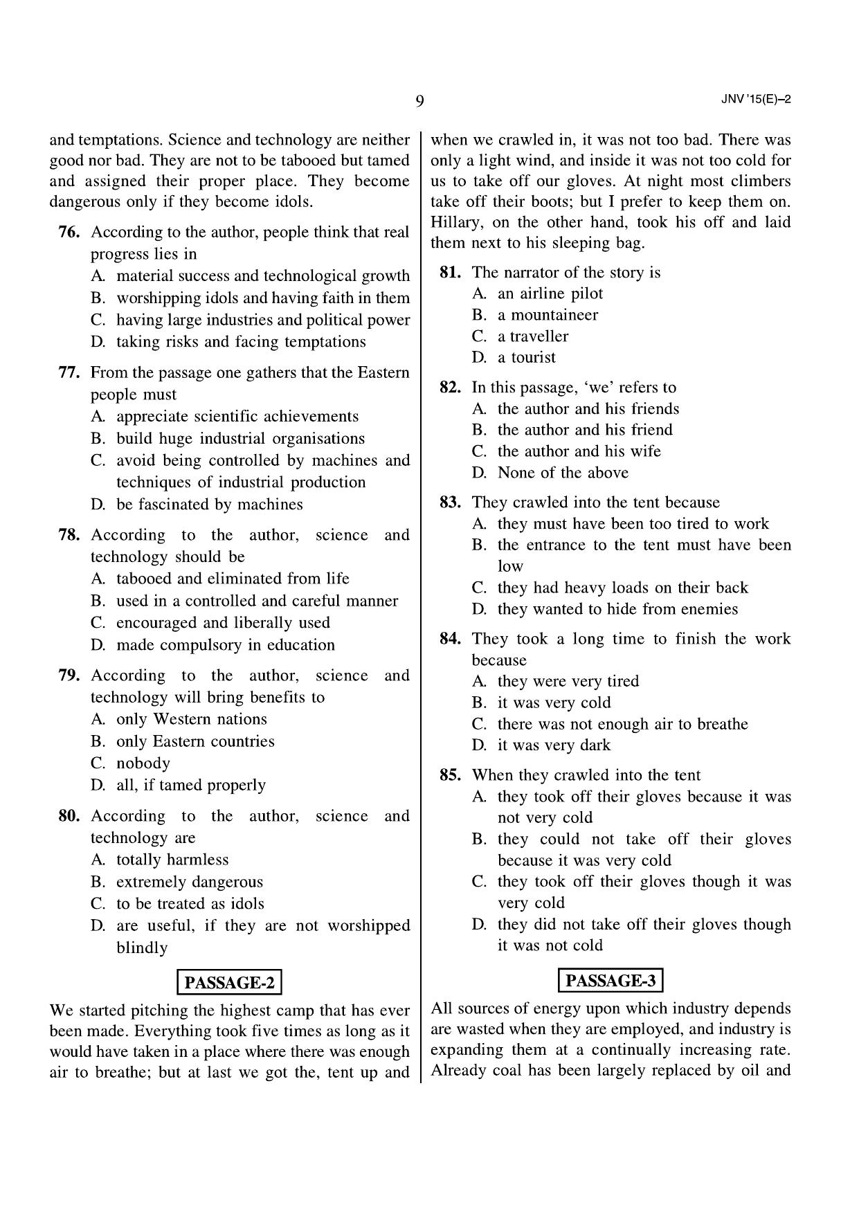 JNVST Class 6 2015 Question Paper with Solutions - Page 9