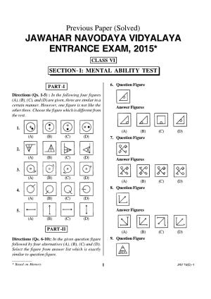 JNVST Class 6 2015 Question Paper with Solutions