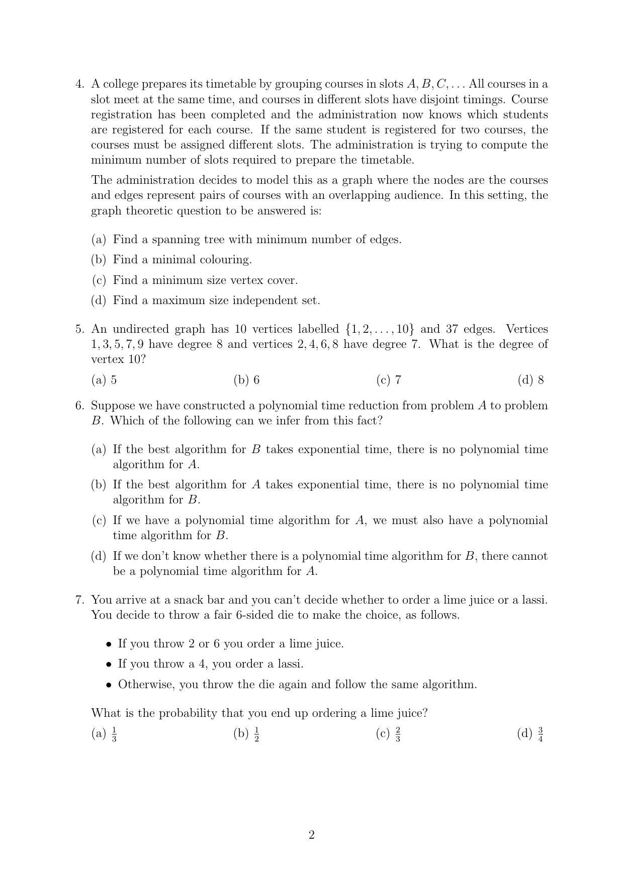 CMI Entrance Exam 2015 Question Paper MSc/PhD Computer Science - Page 2