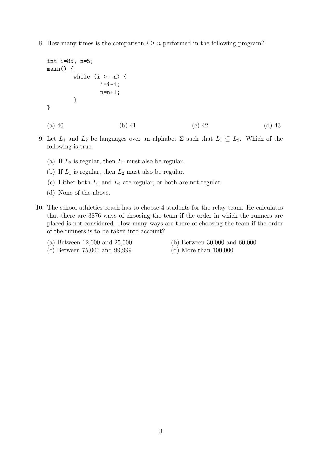 CMI Entrance Exam 2015 Question Paper MSc/PhD Computer Science - Page 3