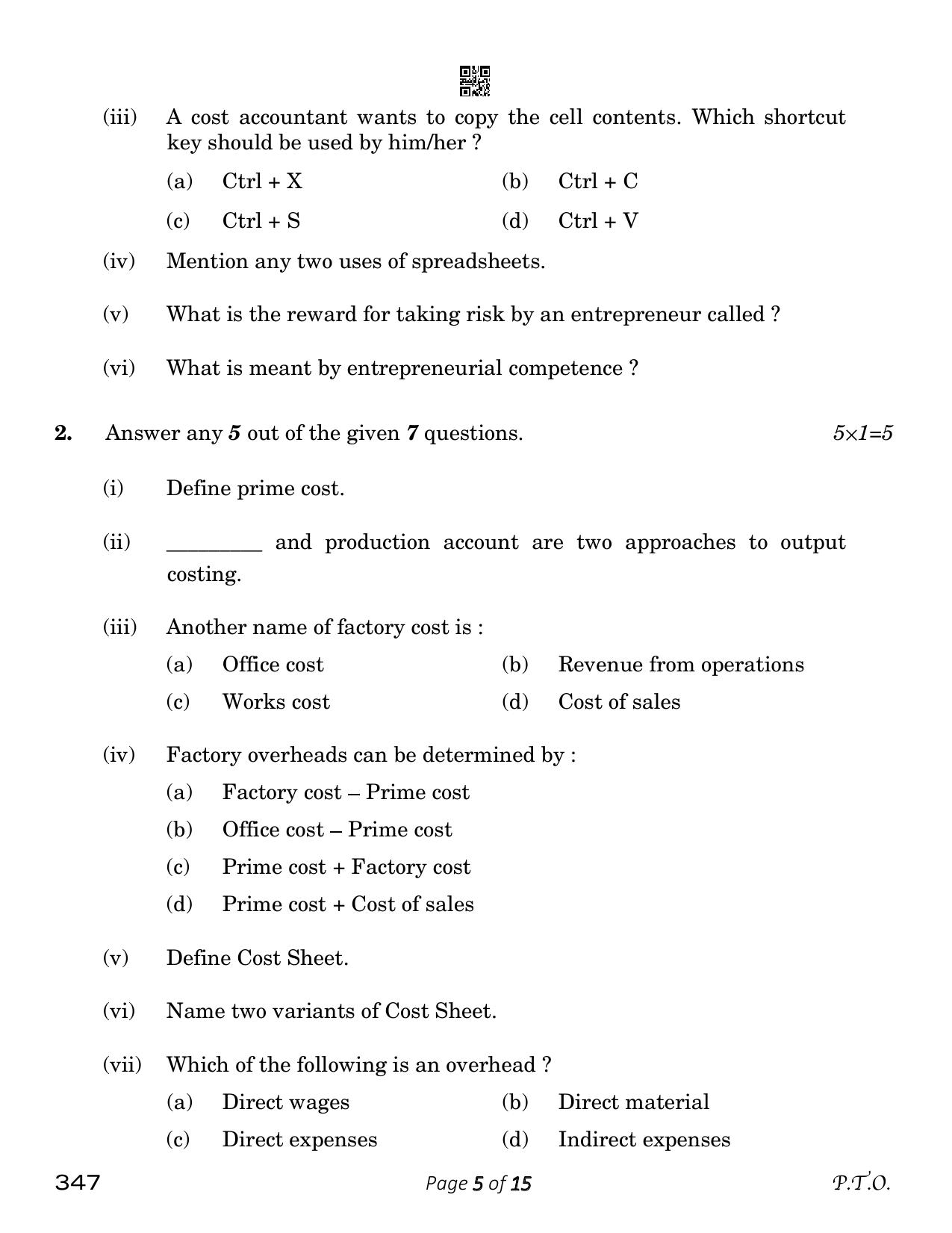 CBSE Class 12 Cost Accounting (Compartment) 2023 Question Paper - Page 5