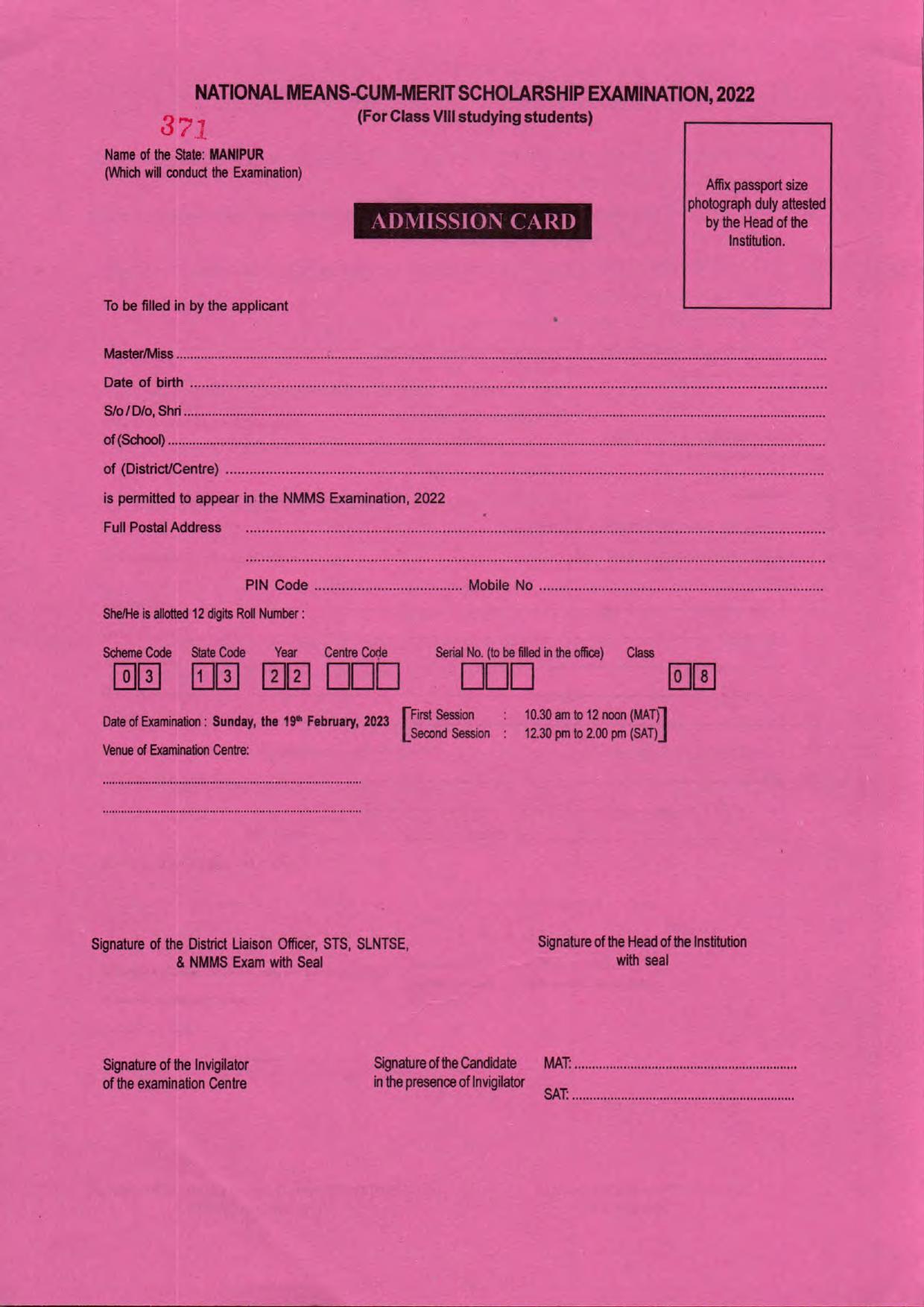 Manipur NMMS Application Form 2023 - Page 3