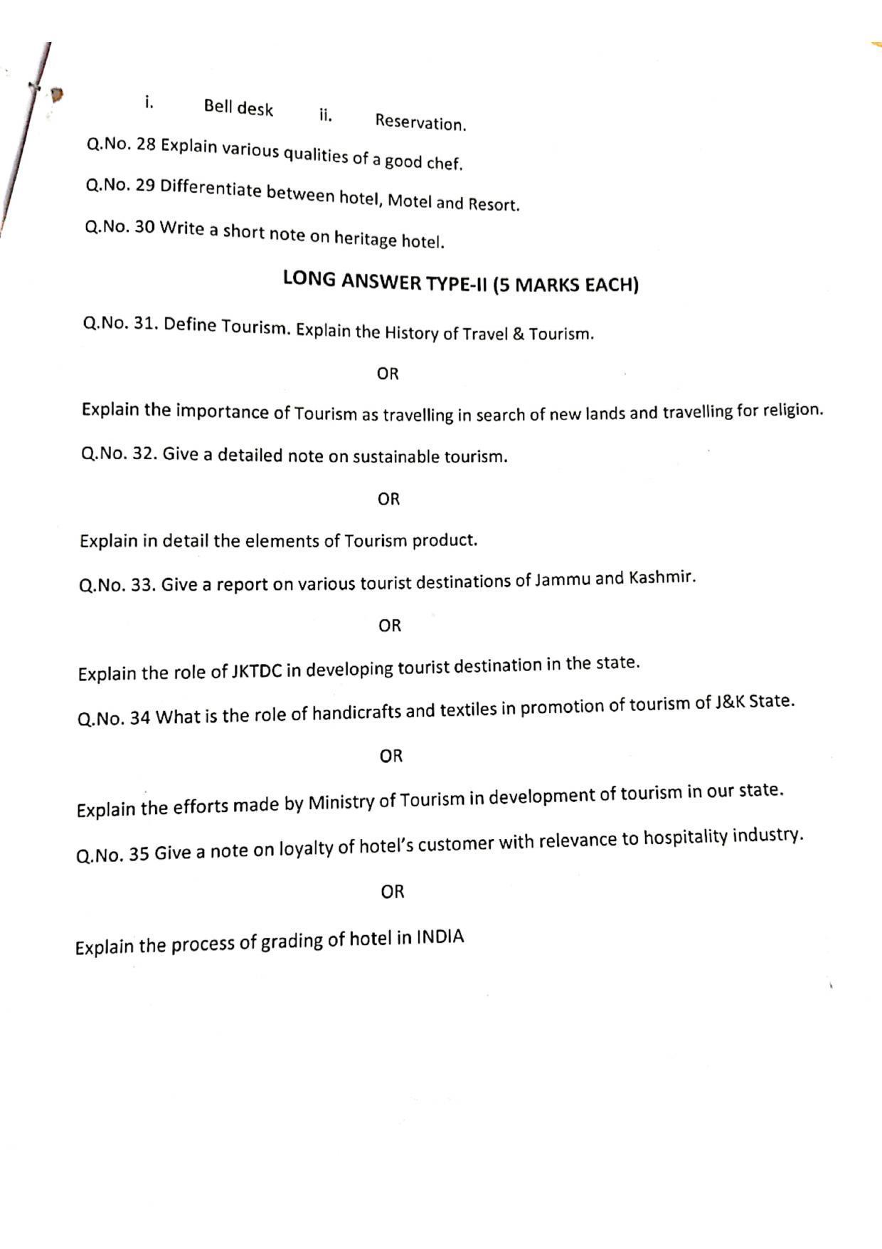 JKBOSE Class 11 Travel & Tourism Management Model Question Paper 2023 - Page 3
