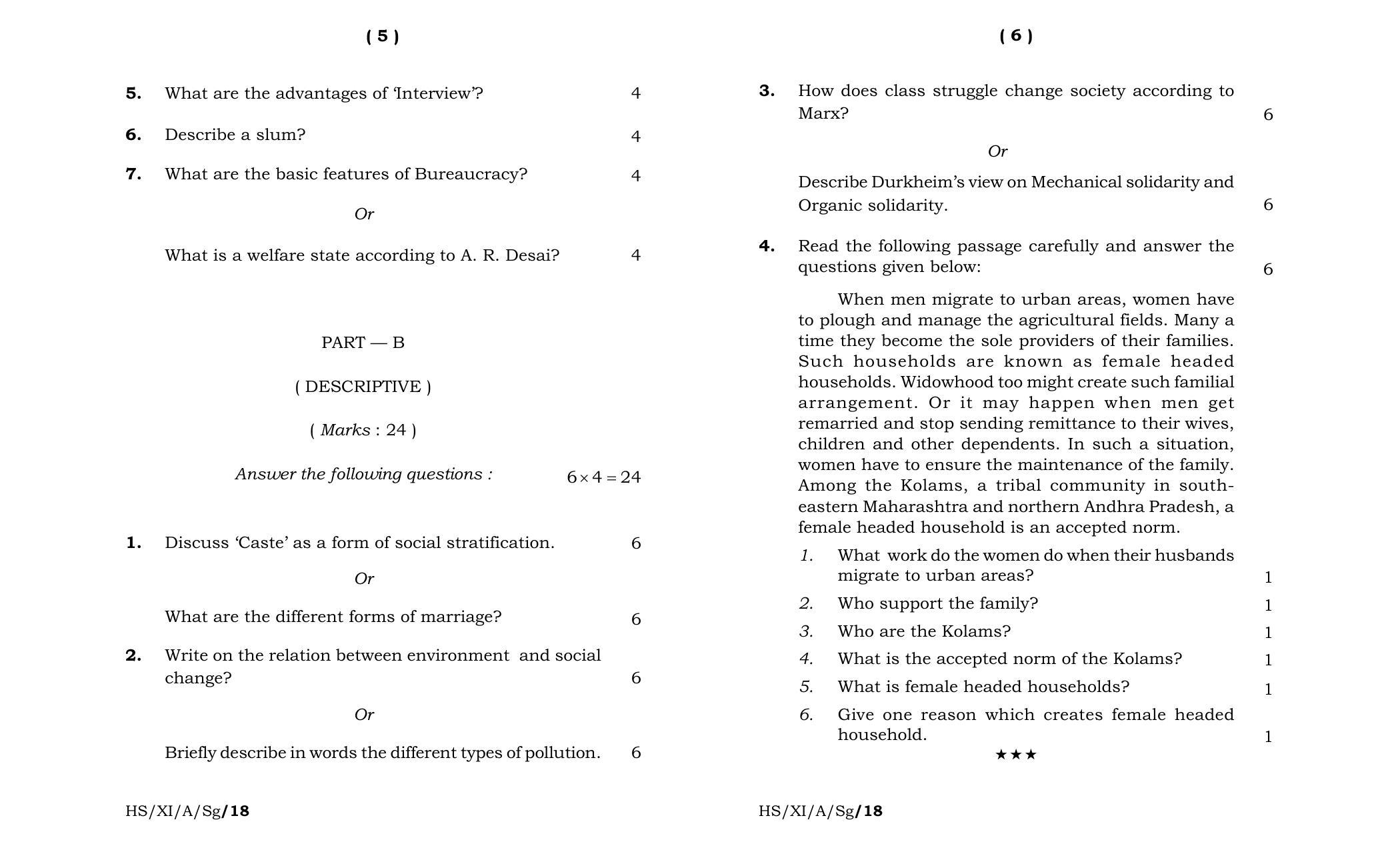 Meghalaya Board (MBOSE) Class 11 Sociology 2018 Question Paper - Page 3