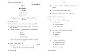 Meghalaya Board (MBOSE) Class 11 Sociology 2018 Question Paper