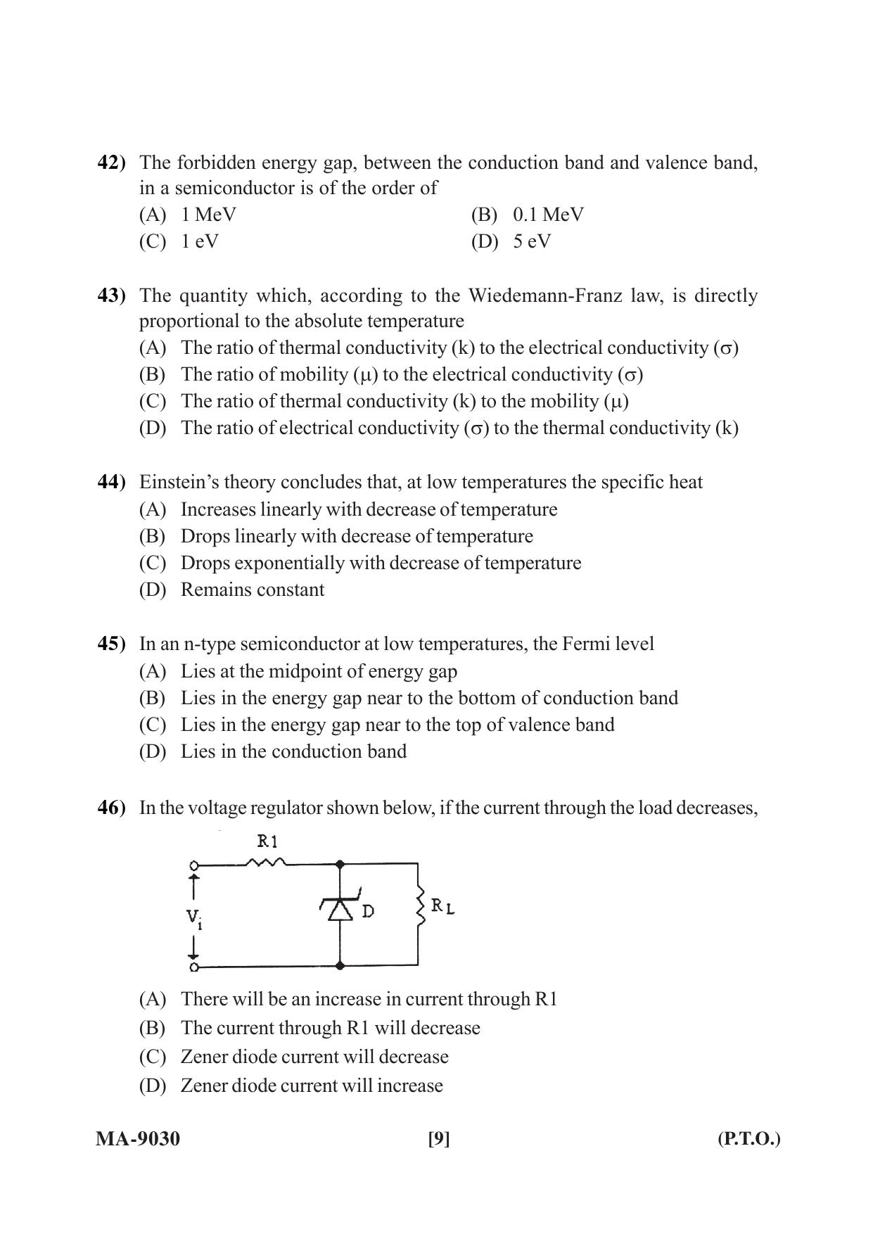 Mysore University PG Entrance Exam 2022: M.Sc. Physics Question Paper - Page 9