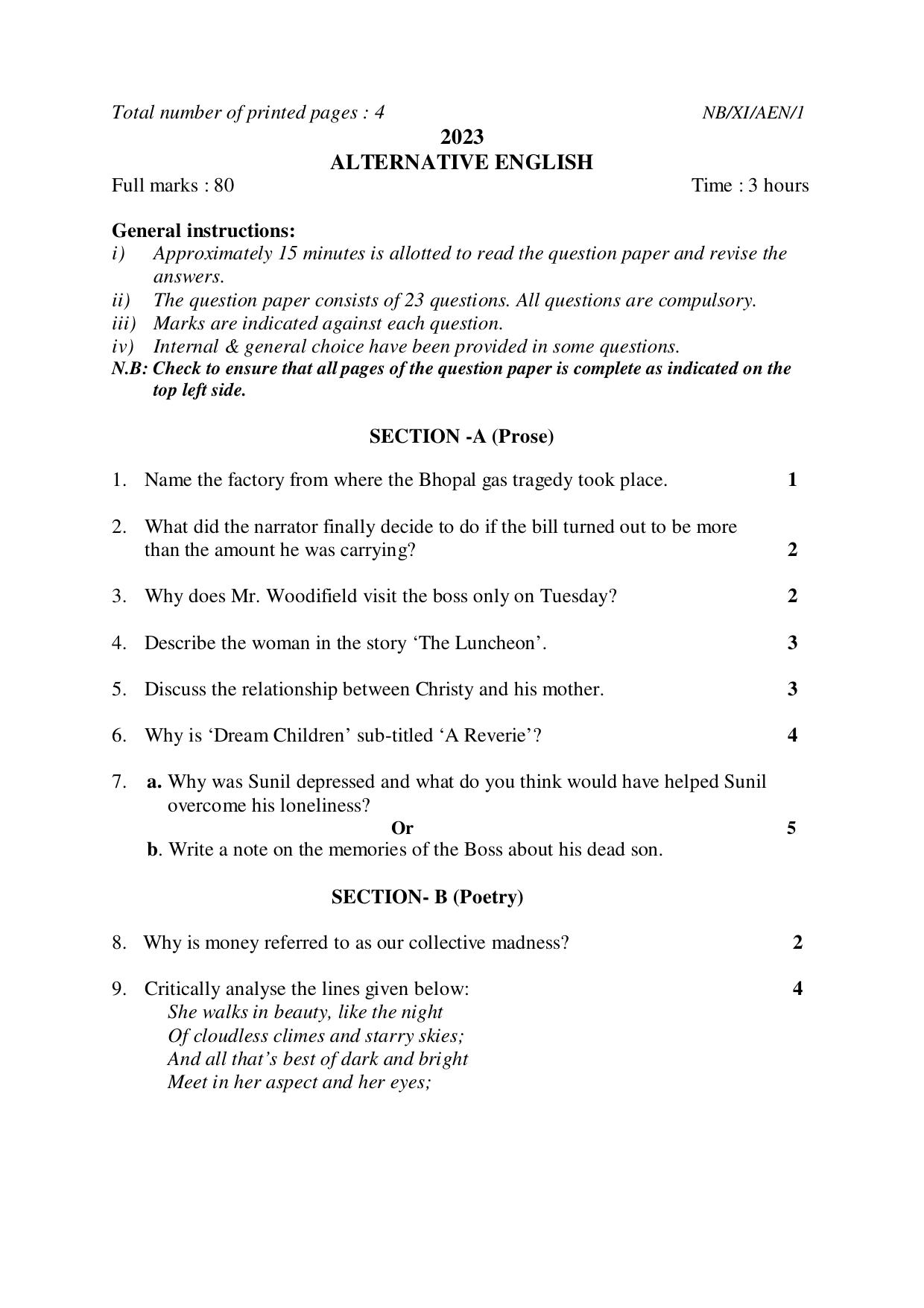 Nagaland Board NBSE 2023 Class 11 Question Paper (All Subjects) - Page 31