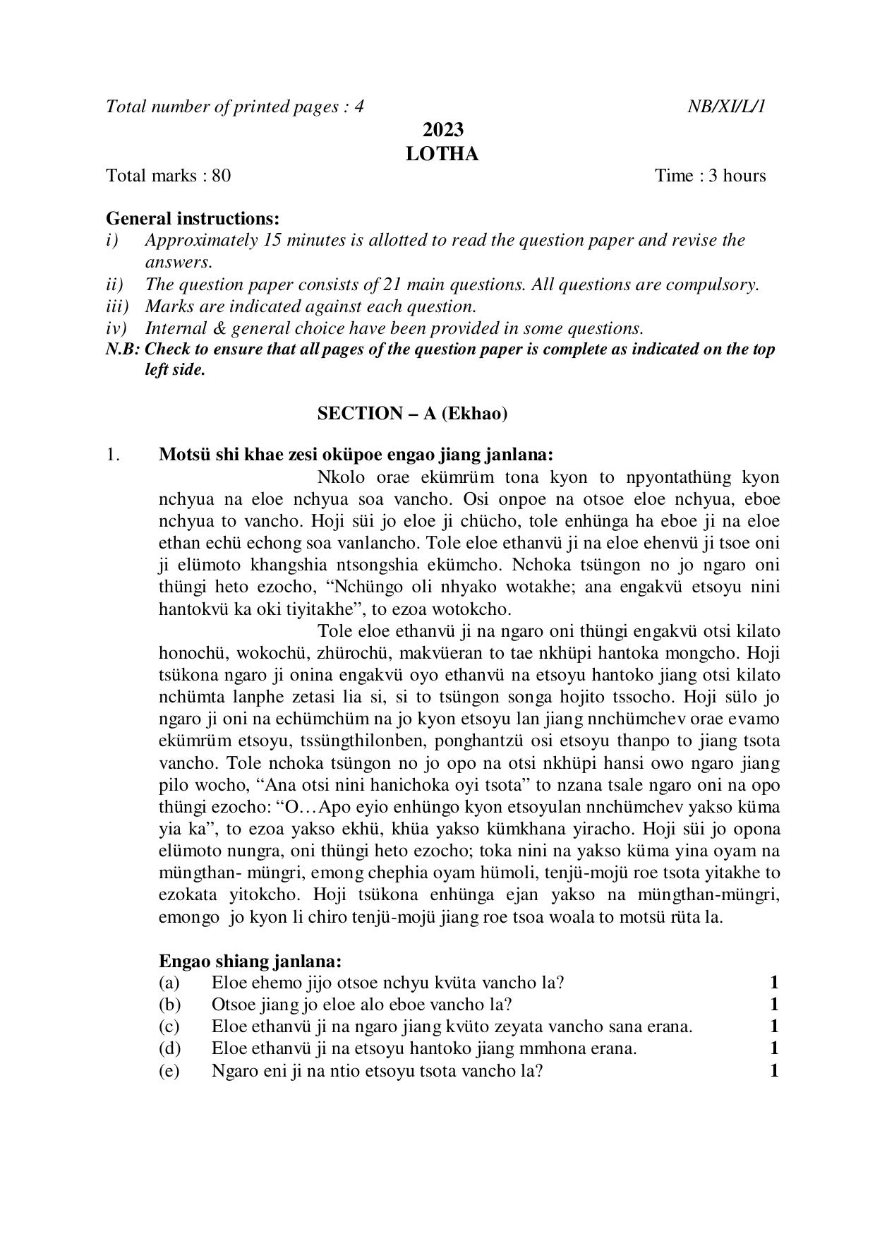 Nagaland Board NBSE 2023 Class 11 Question Paper (All Subjects) - Page 56