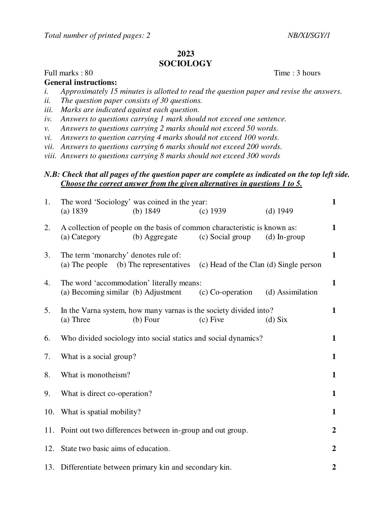 Nagaland Board NBSE 2023 Class 11 Question Paper (All Subjects) - Page 60
