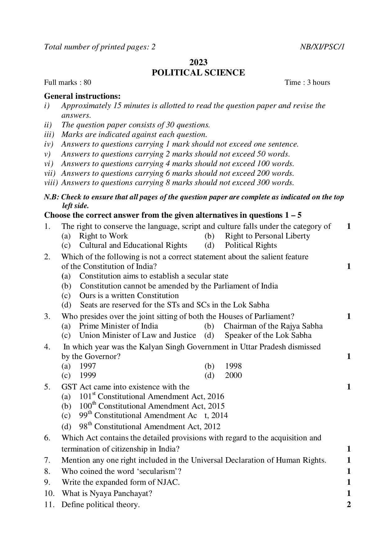 Nagaland Board NBSE 2023 Class 11 Question Paper (All Subjects) - Page 64