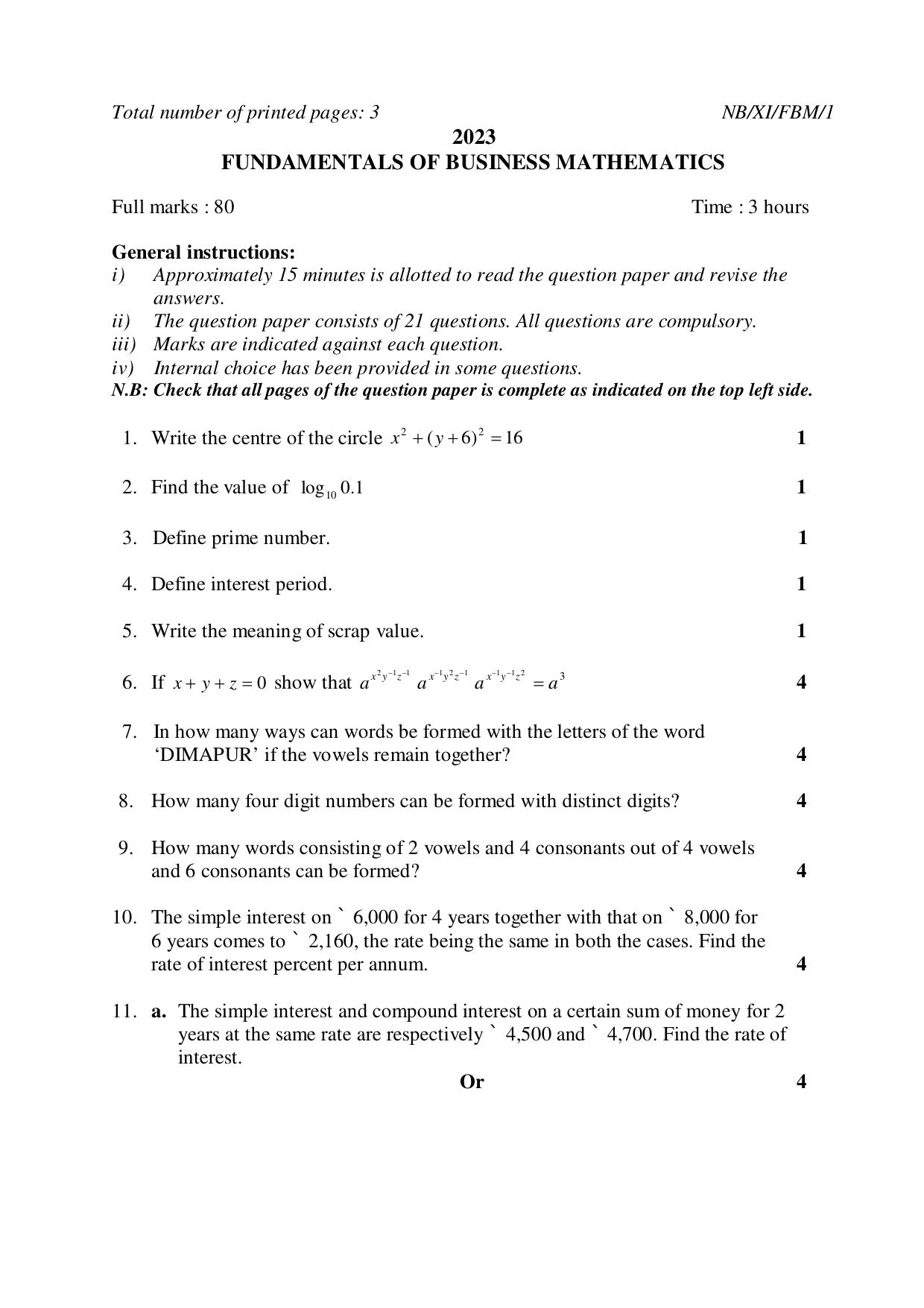 Nagaland Board NBSE 2023 Class 11 Question Paper (All Subjects) - Page 70