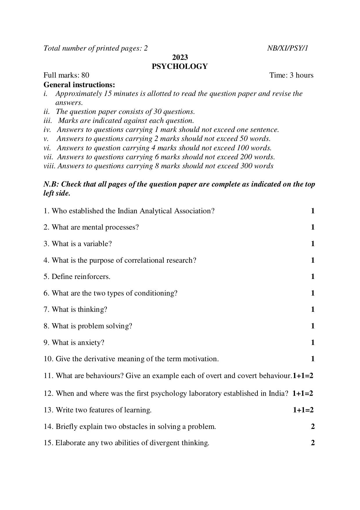 Nagaland Board NBSE 2023 Class 11 Question Paper (All Subjects) - Page 76