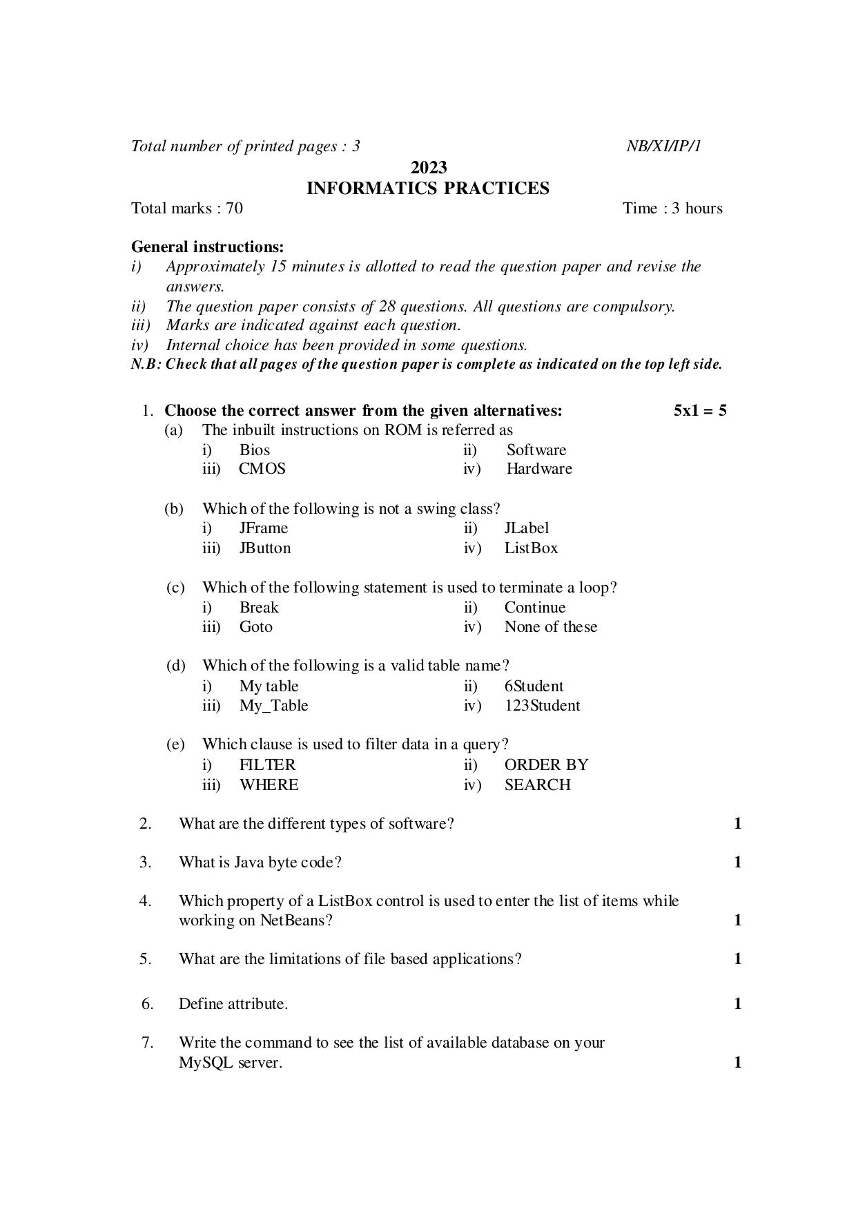 Nagaland Board NBSE 2023 Class 11 Question Paper (All Subjects) - Page 88