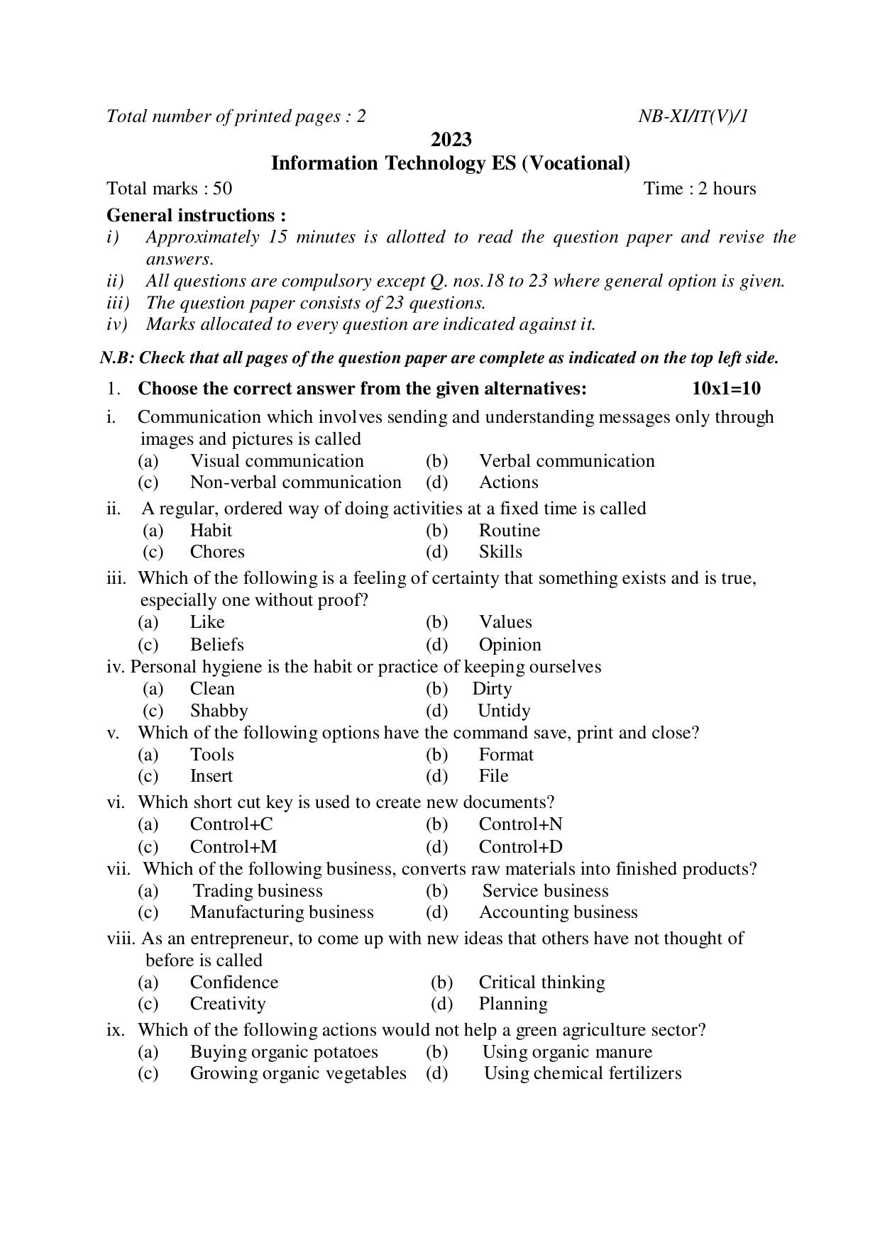Nagaland Board NBSE 2023 Class 11 Question Paper (All Subjects) - Page 99