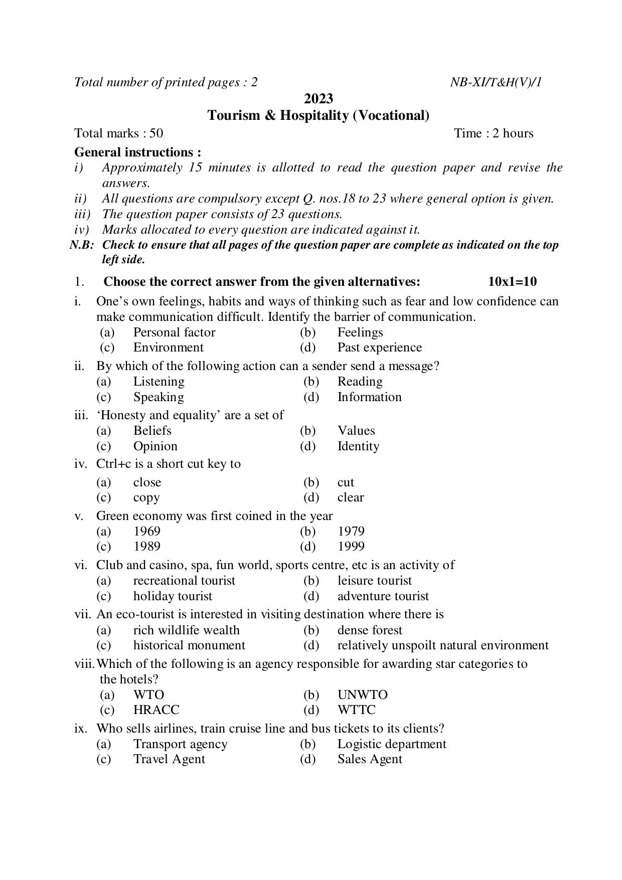 Nagaland Board NBSE 2023 Class 11 Question Paper (All Subjects) - Page 101