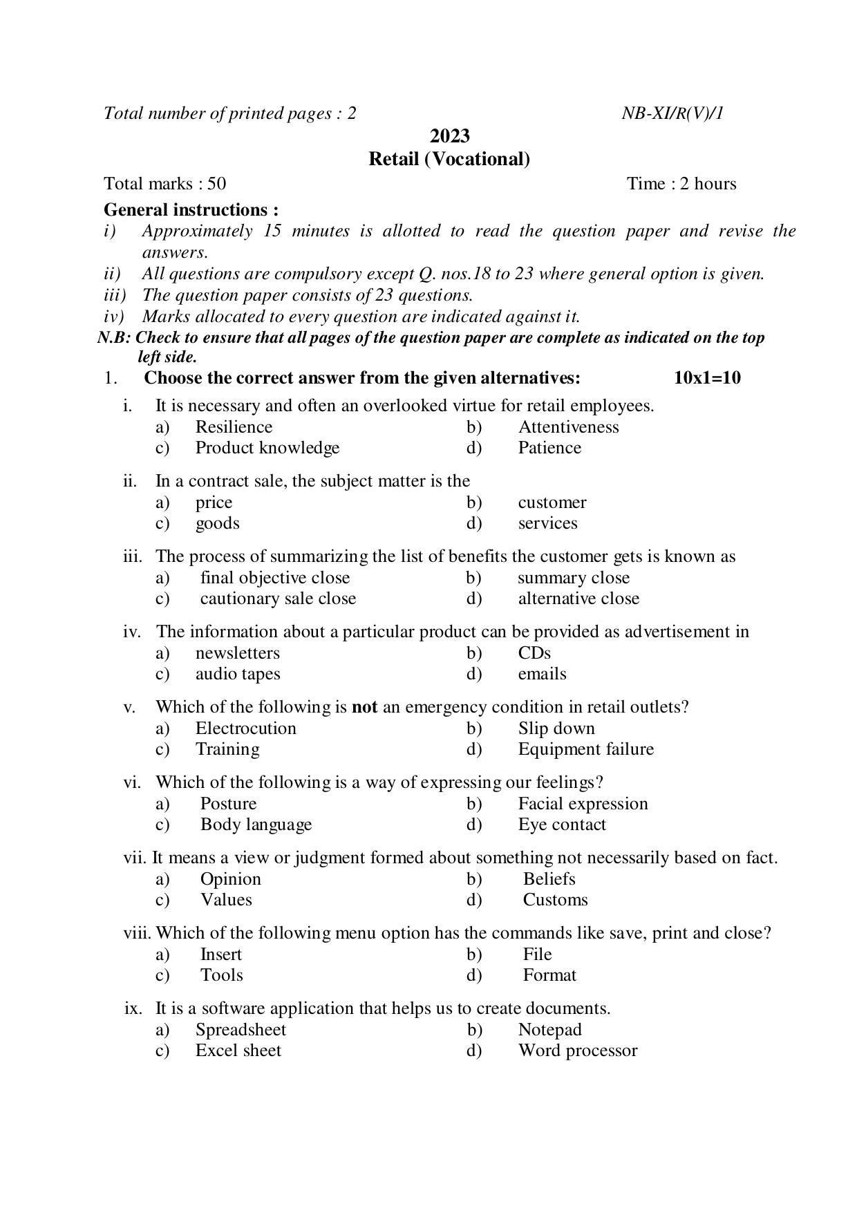 Nagaland Board NBSE 2023 Class 11 Question Paper (All Subjects) - Page 103