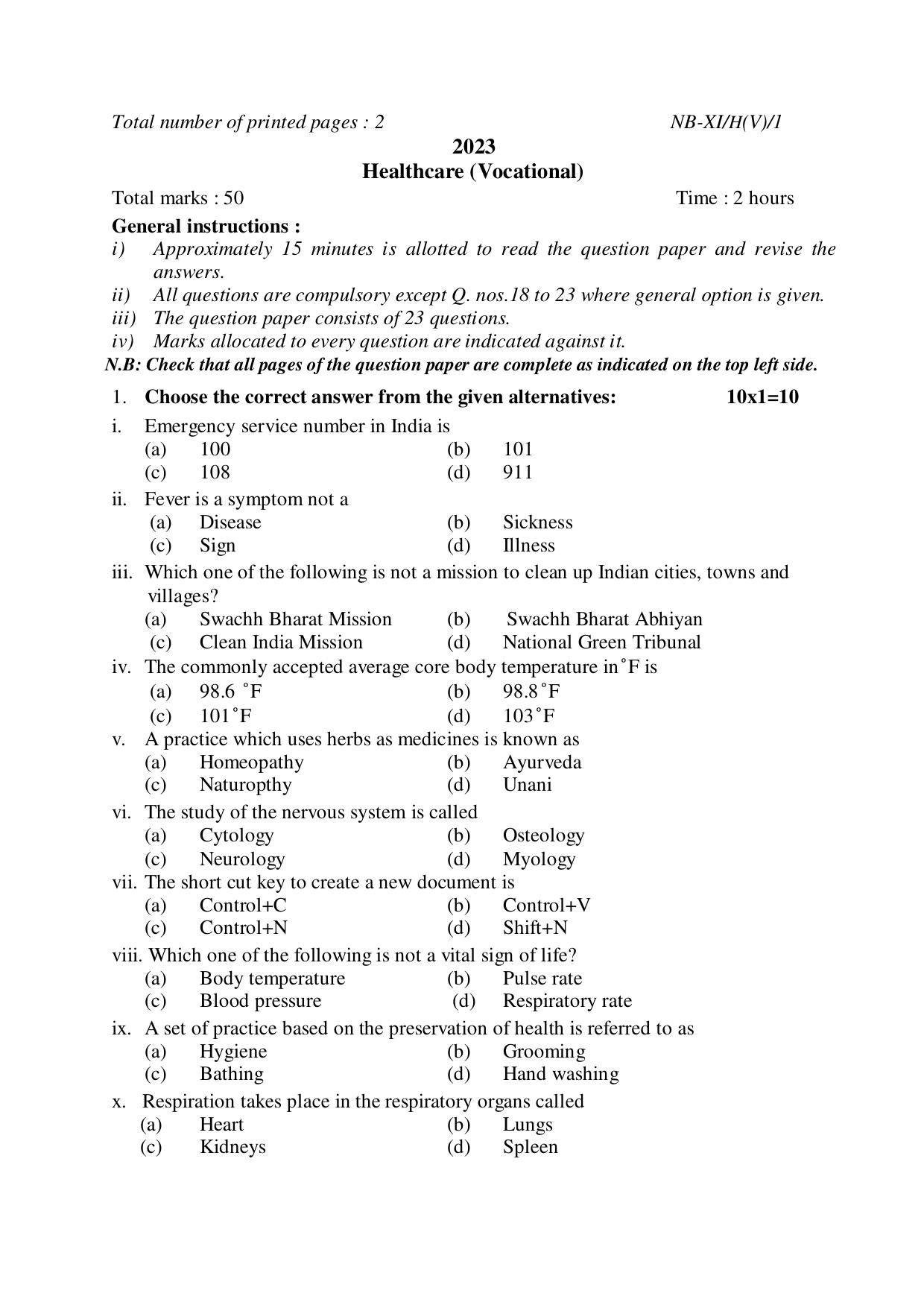 Nagaland Board NBSE 2023 Class 11 Question Paper (All Subjects) - Page 105