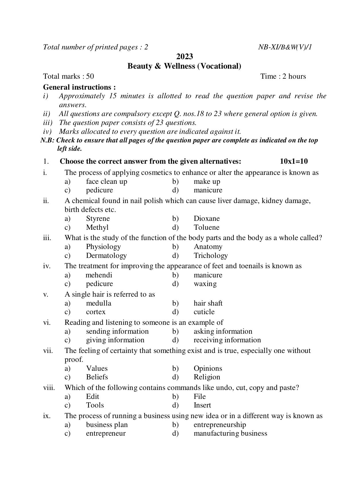 Nagaland Board NBSE 2023 Class 11 Question Paper (All Subjects) - Page 107