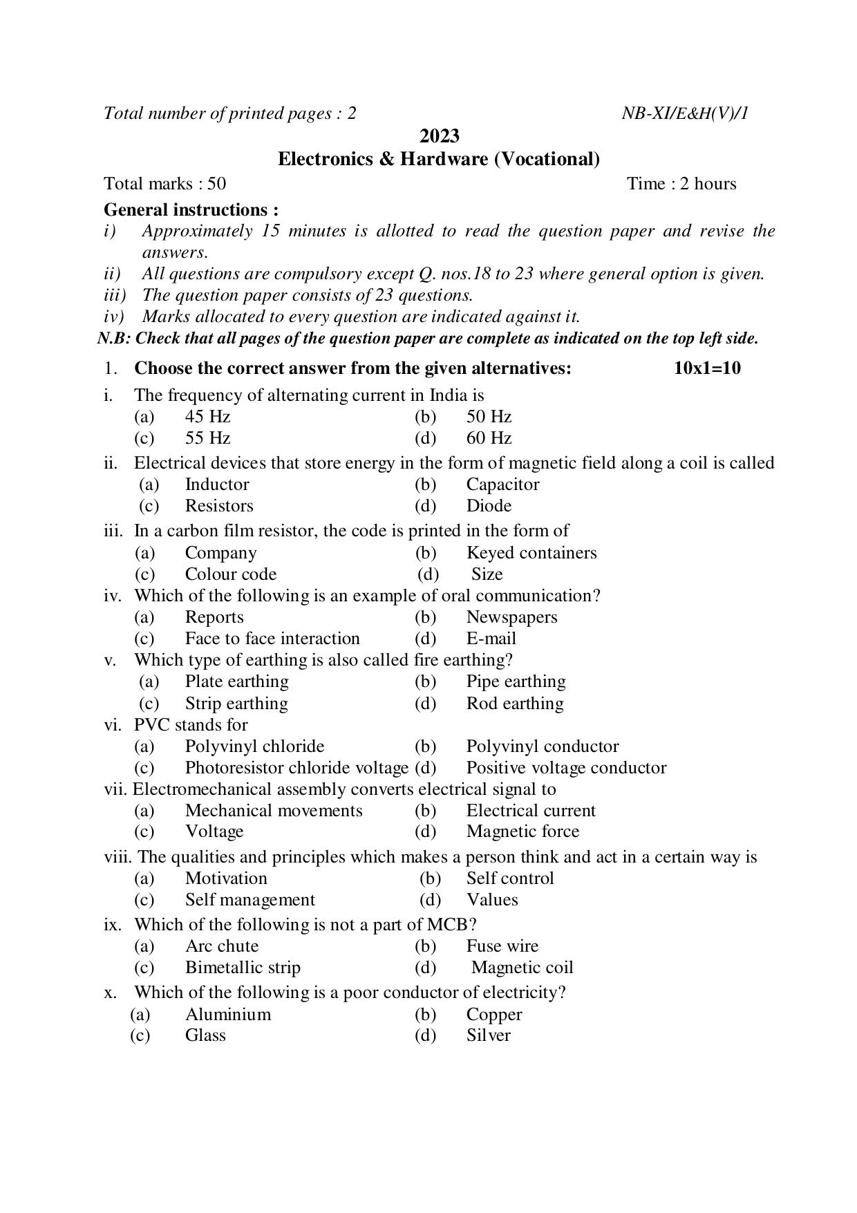 Nagaland Board NBSE 2023 Class 11 Question Paper (All Subjects) - Page 109