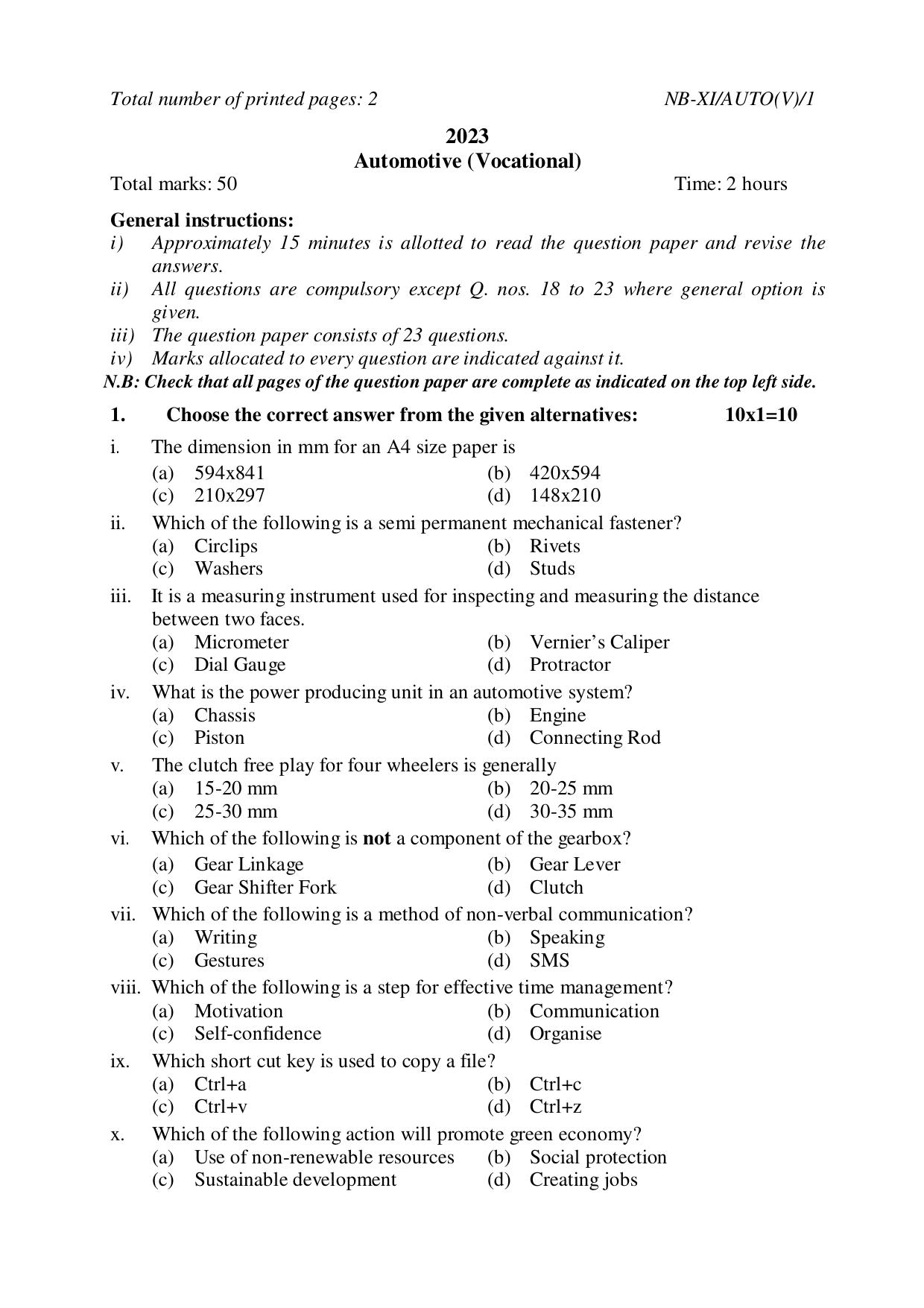 Nagaland Board NBSE 2023 Class 11 Question Paper (All Subjects) - Page 113