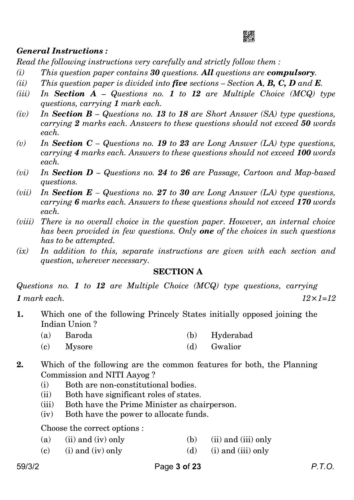 CBSE Class 12 59-3-2 Political Science 2023 Question Paper - Page 3
