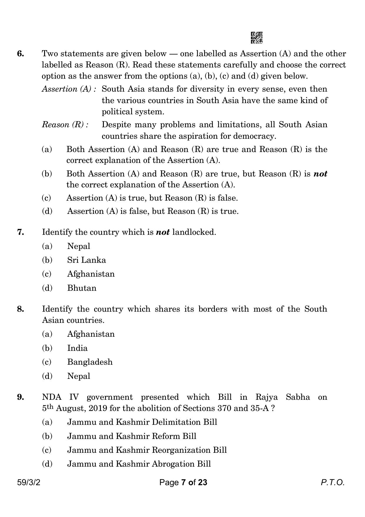 CBSE Class 12 59-3-2 Political Science 2023 Question Paper - Page 7