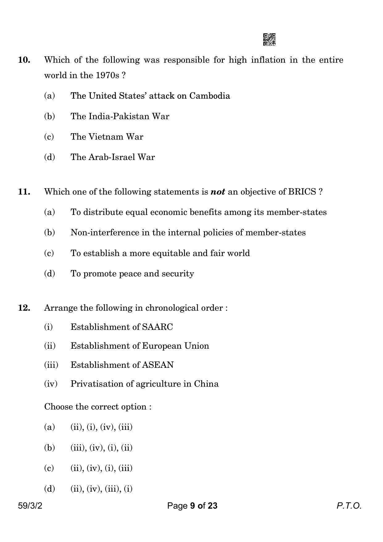 CBSE Class 12 59-3-2 Political Science 2023 Question Paper - Page 9