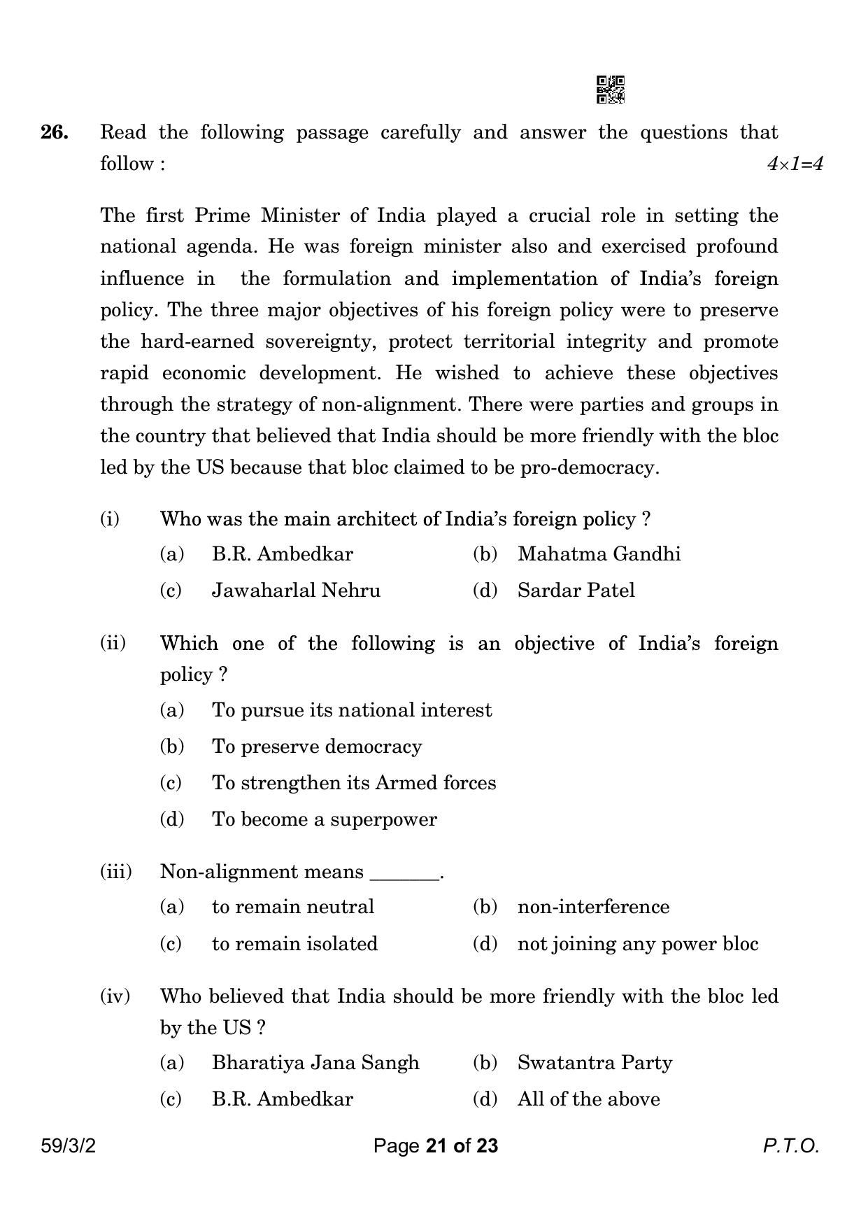 CBSE Class 12 59-3-2 Political Science 2023 Question Paper - Page 21