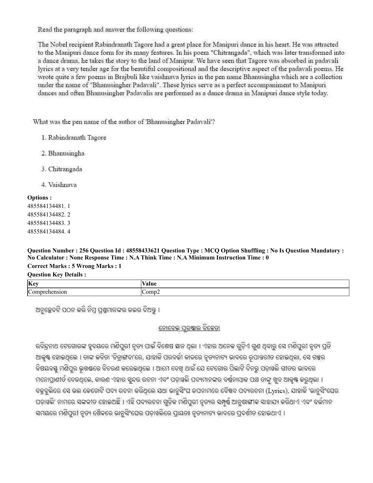 CUET 2023 English Odia Shift 1 Question Papers - 18 June 2023 - Page 223