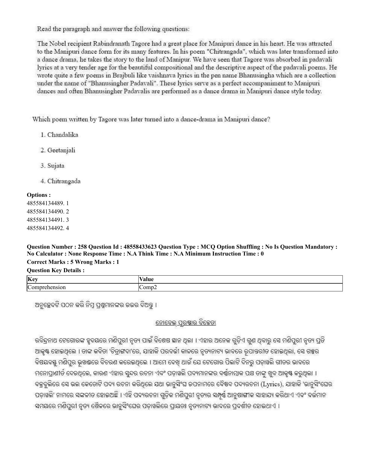 CUET 2023 English Odia Shift 1 Question Papers - 18 June 2023 - Page 226