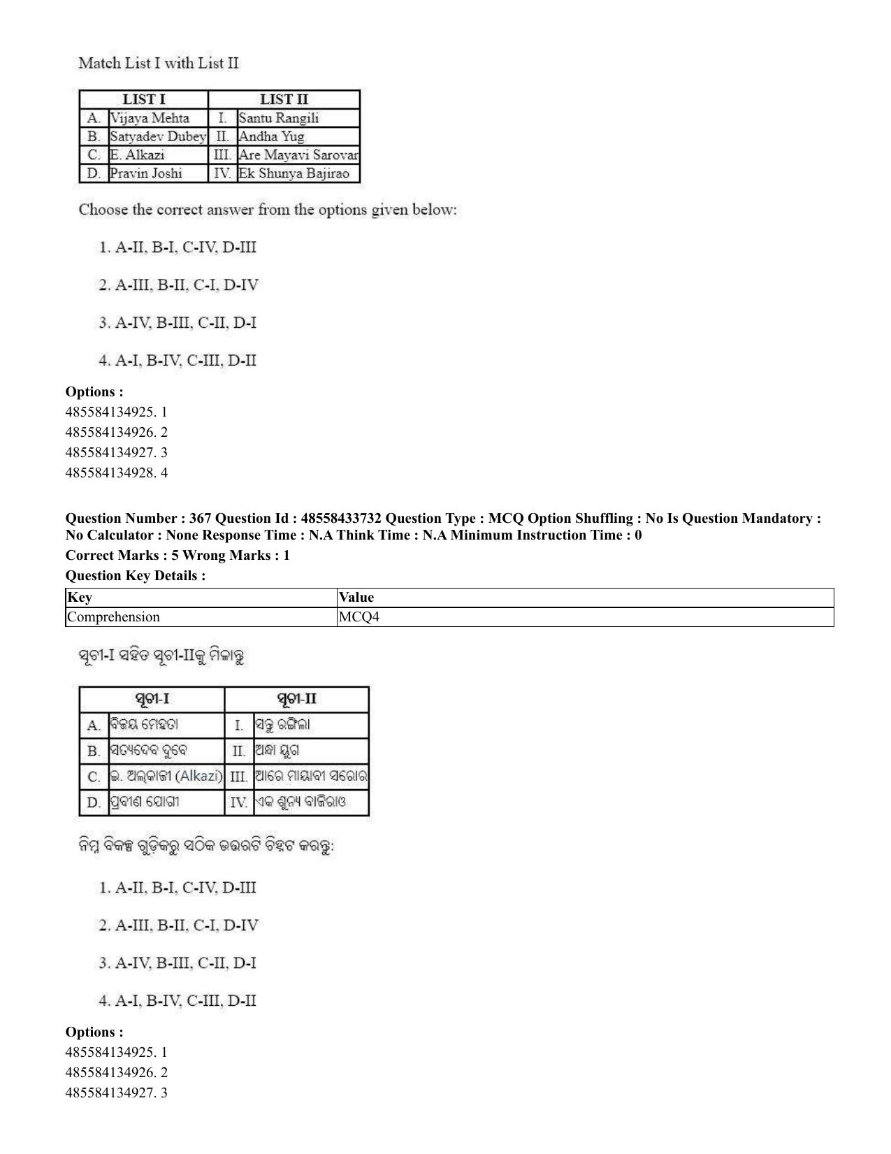 CUET 2023 English Odia Shift 1 Question Papers - 18 June 2023 - Page 354