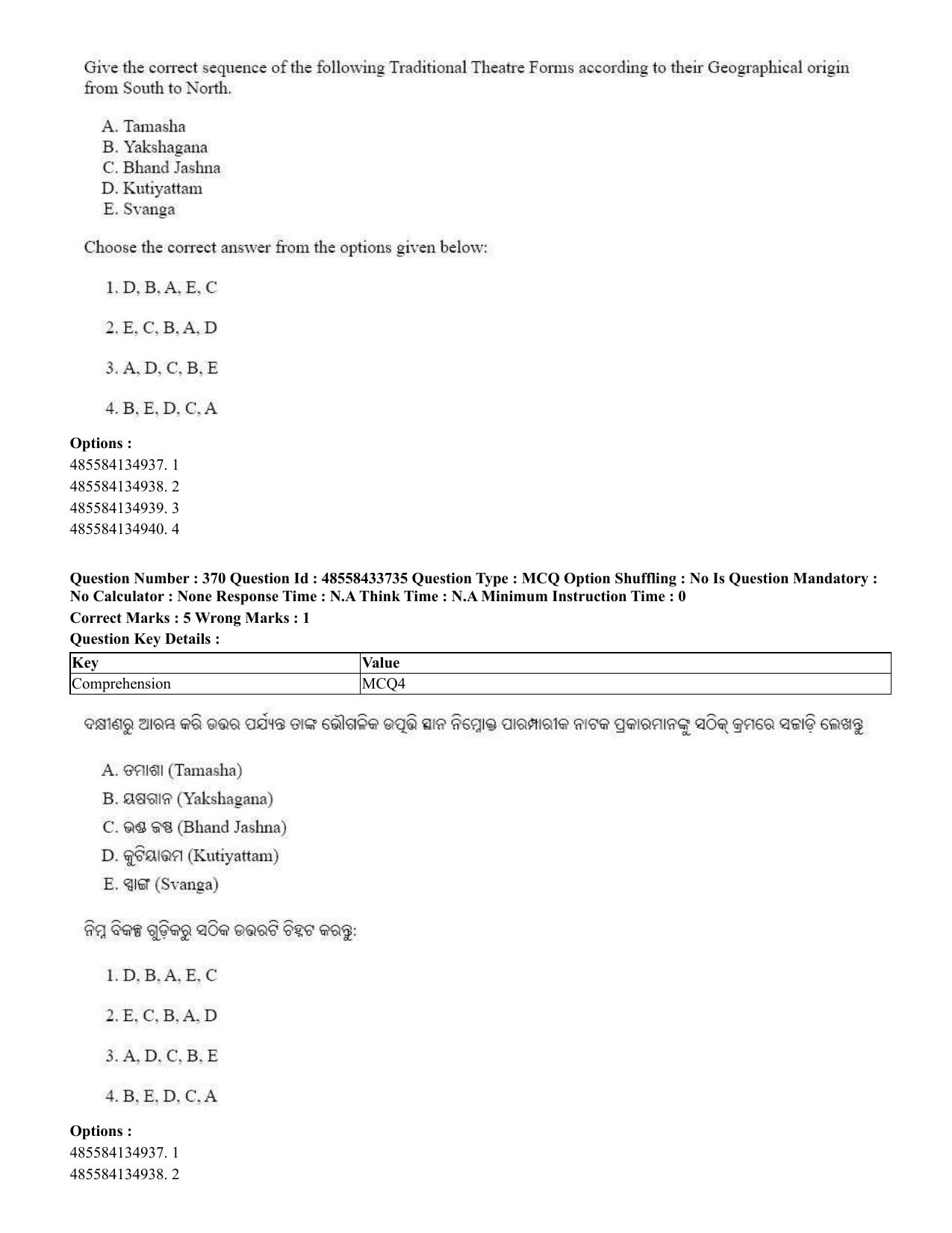 CUET 2023 English Odia Shift 1 Question Papers - 18 June 2023 - Page 358