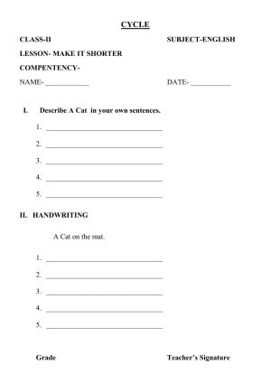 Worksheet for Class 2 English Assignment 40 Make it Shorter