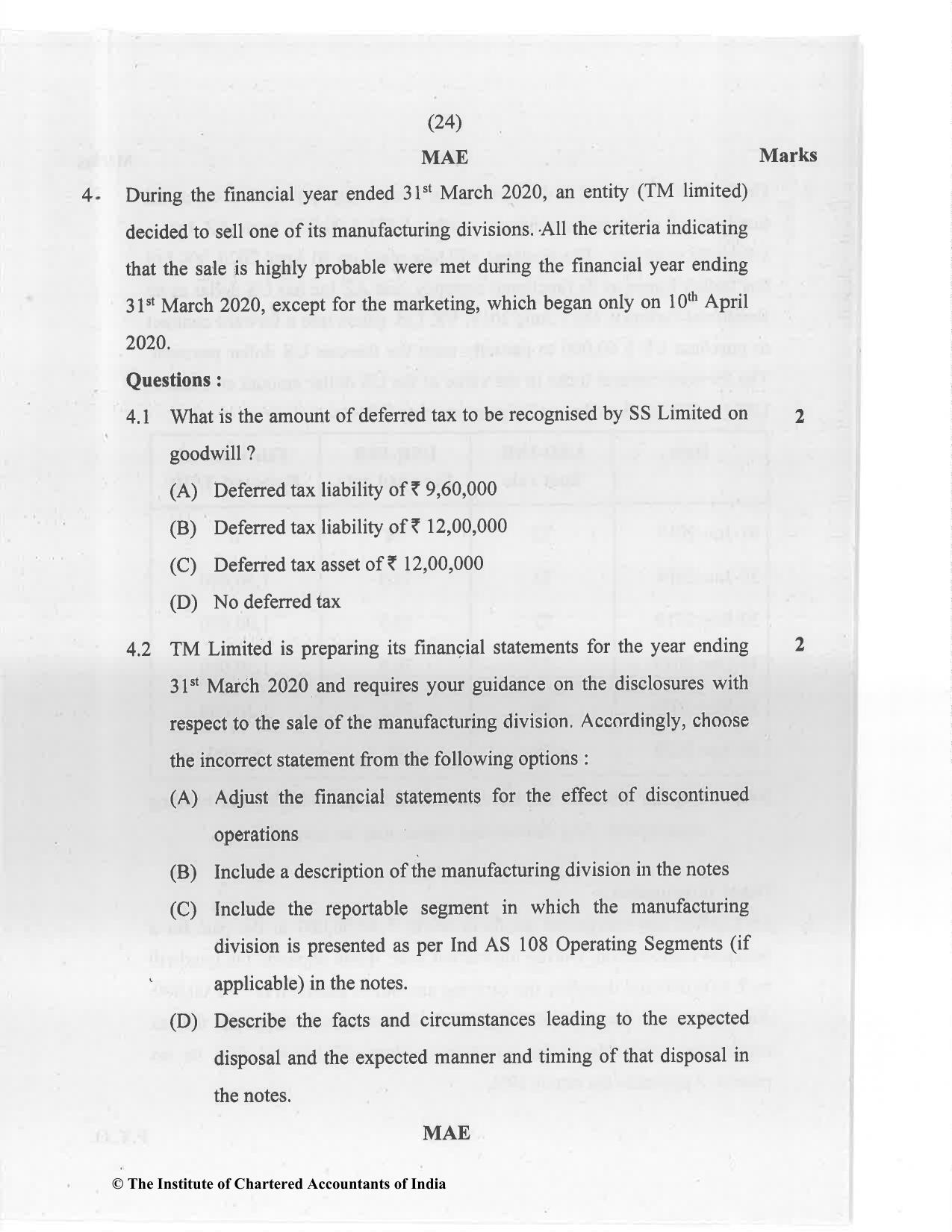 CA Final Jan 2021 Question Paper - Paper 6E – Global Financial Reporting Standards - Page 24