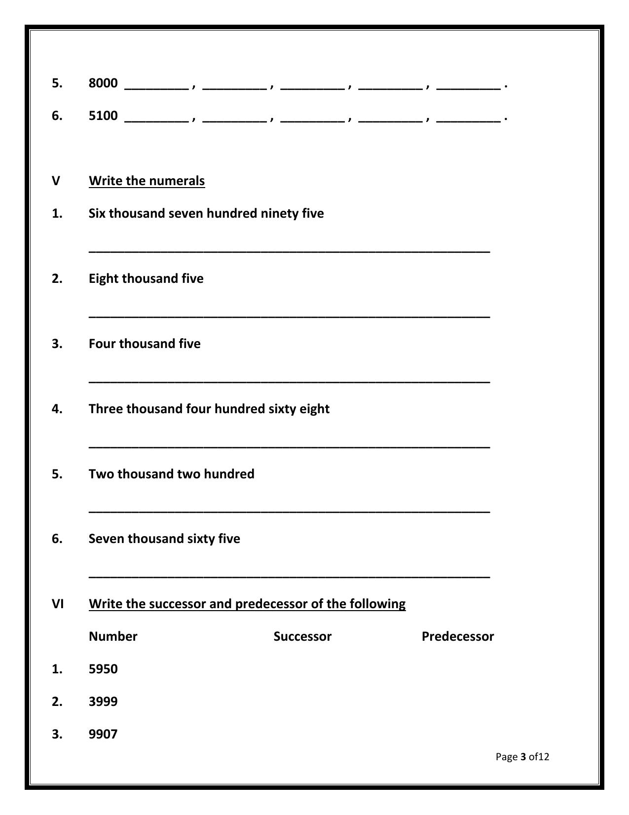 Worksheet for Class 3 Mathematics Assignment 105 - Page 3