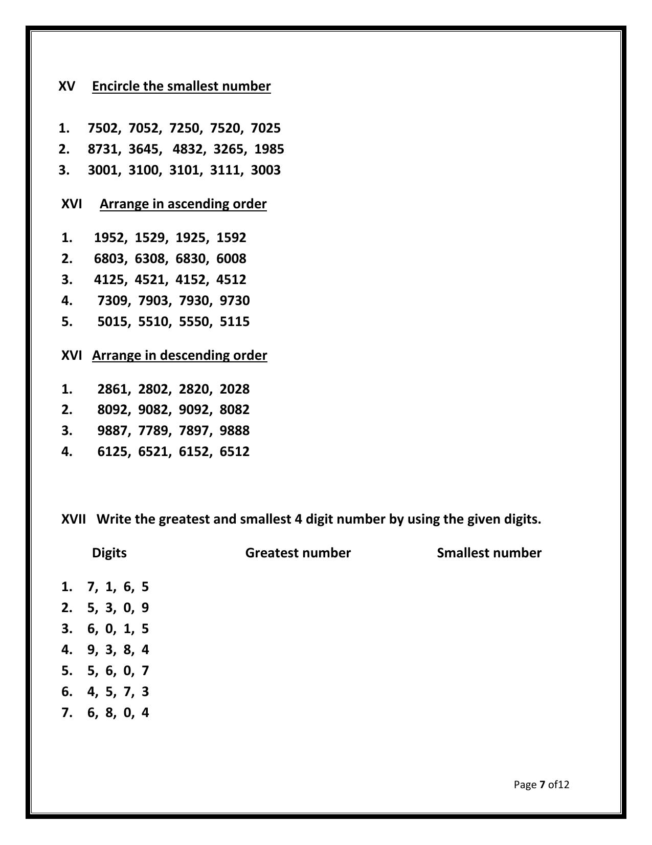 Worksheet for Class 3 Mathematics Assignment 105 - Page 7