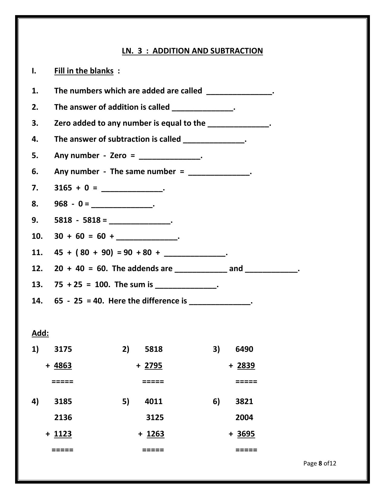 Worksheet for Class 3 Mathematics Assignment 105 - Page 8