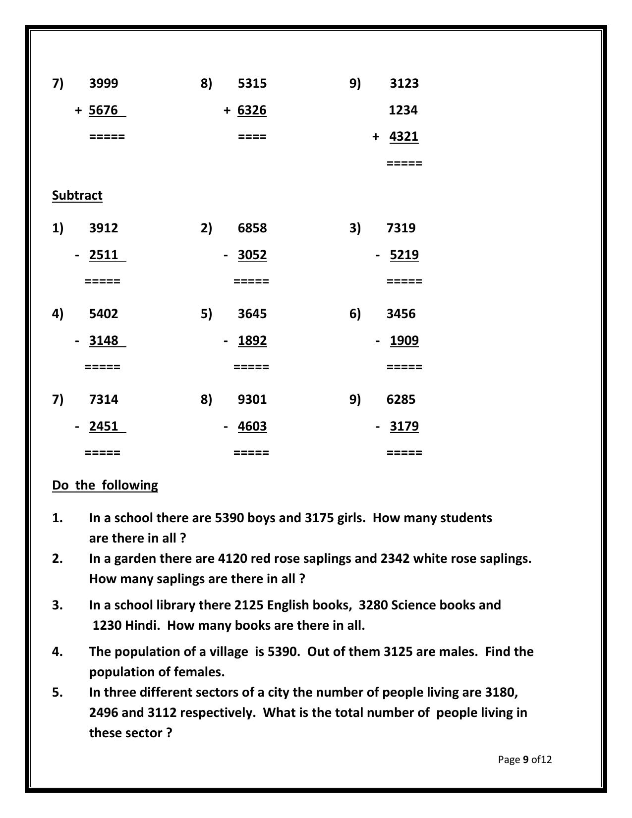 Worksheet for Class 3 Mathematics Assignment 105 - Page 9