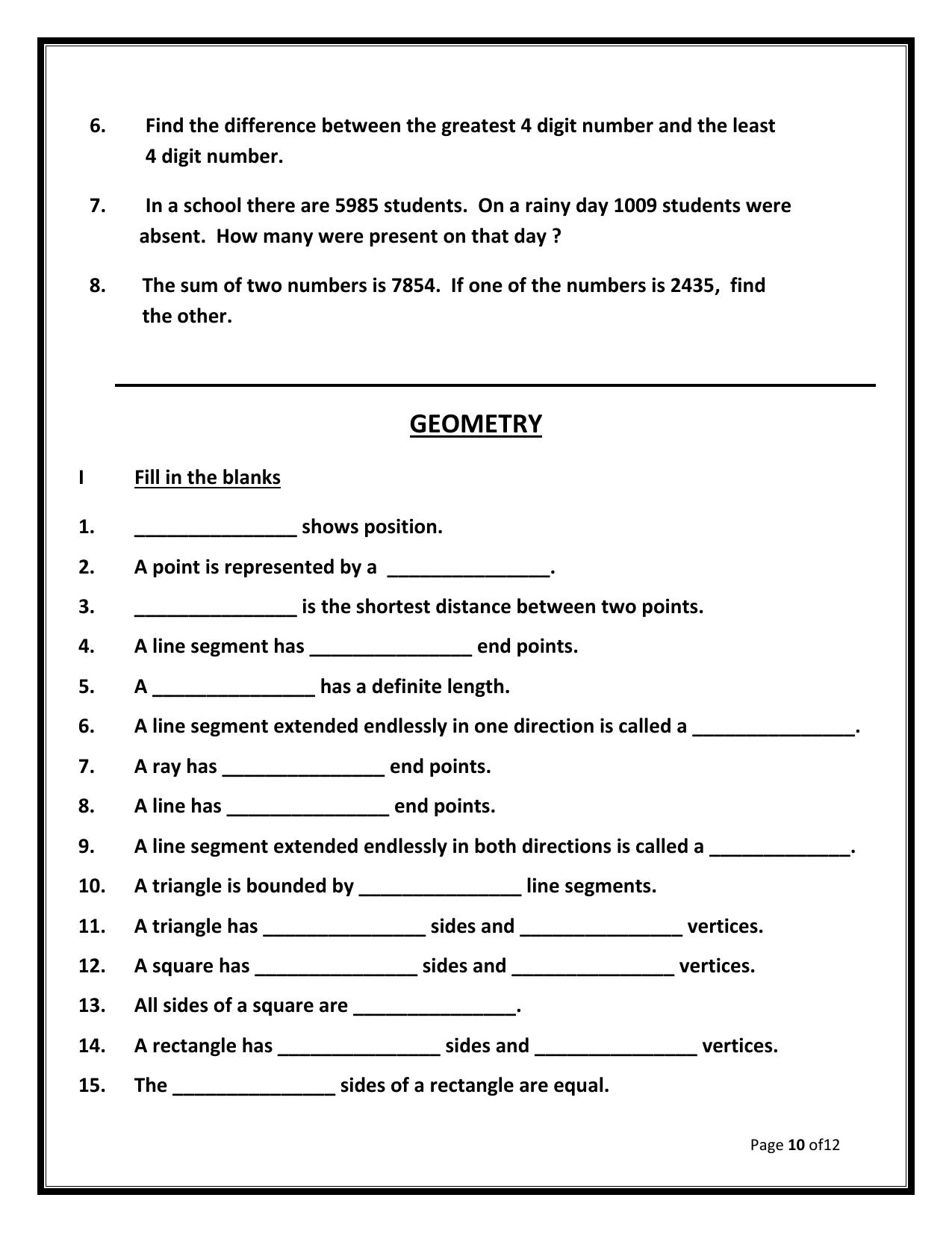 Worksheet for Class 3 Mathematics Assignment 105 - Page 10
