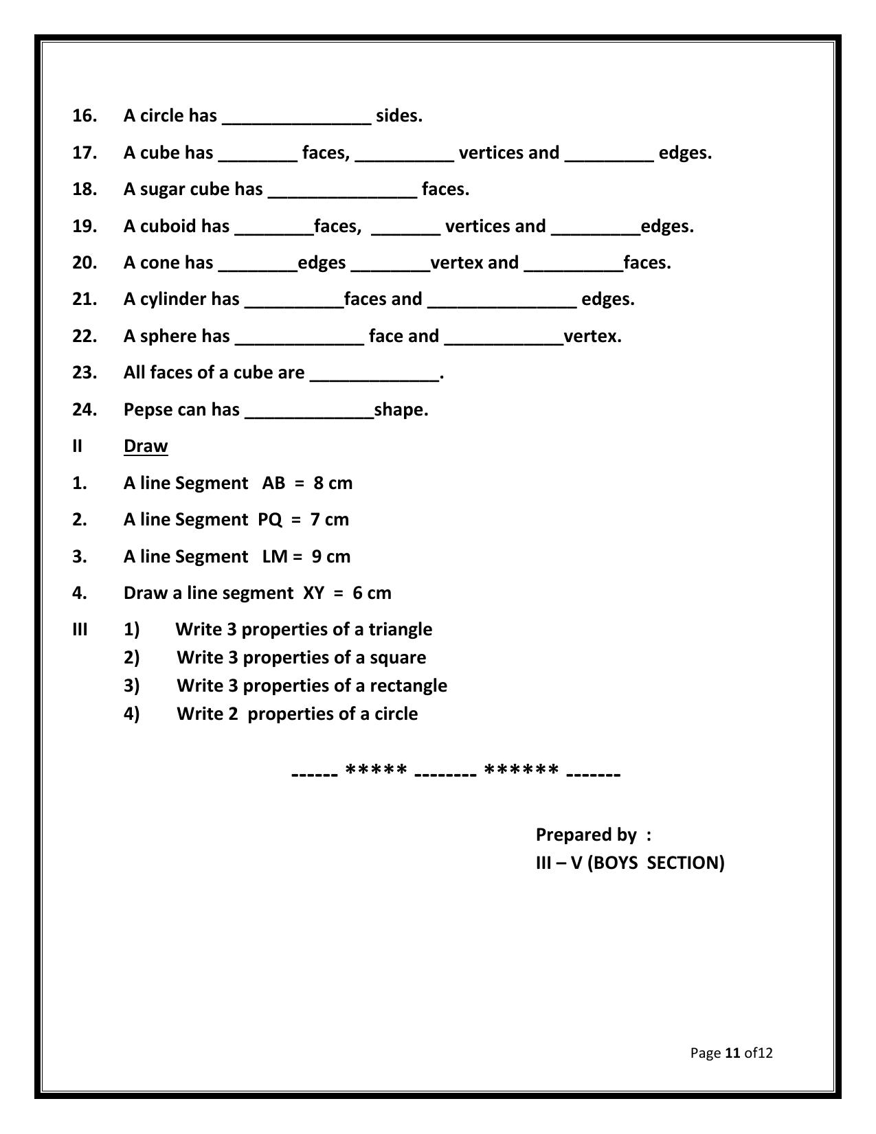 Worksheet for Class 3 Mathematics Assignment 105 - Page 11