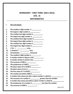 Worksheet for Class 3 Mathematics Assignment 105