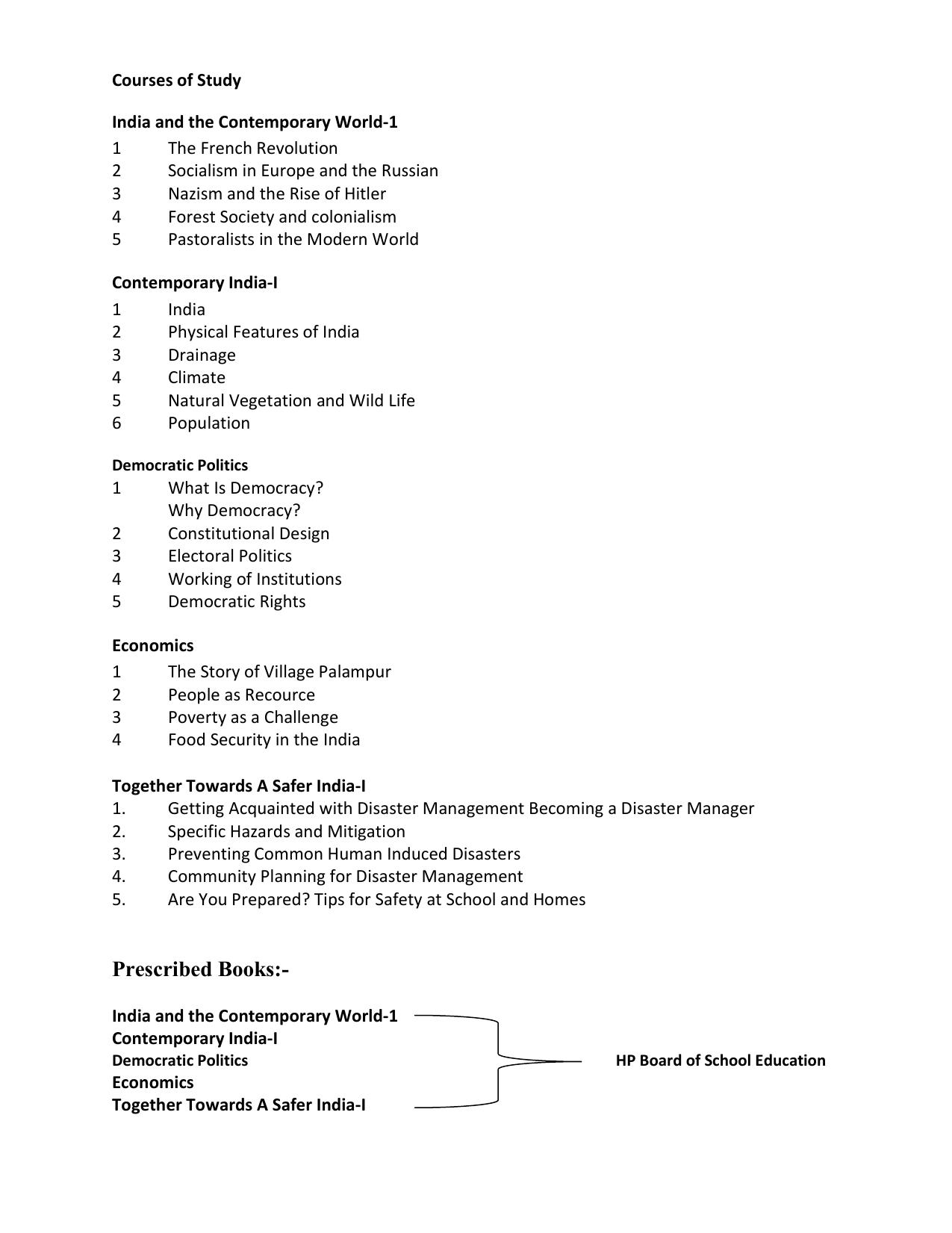 HP Board Class 9th Syllabus for Social Science - Page 2