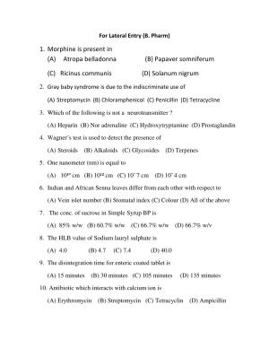 OJEE 2014 Lateral Entry (B. Pharm) Question Paper