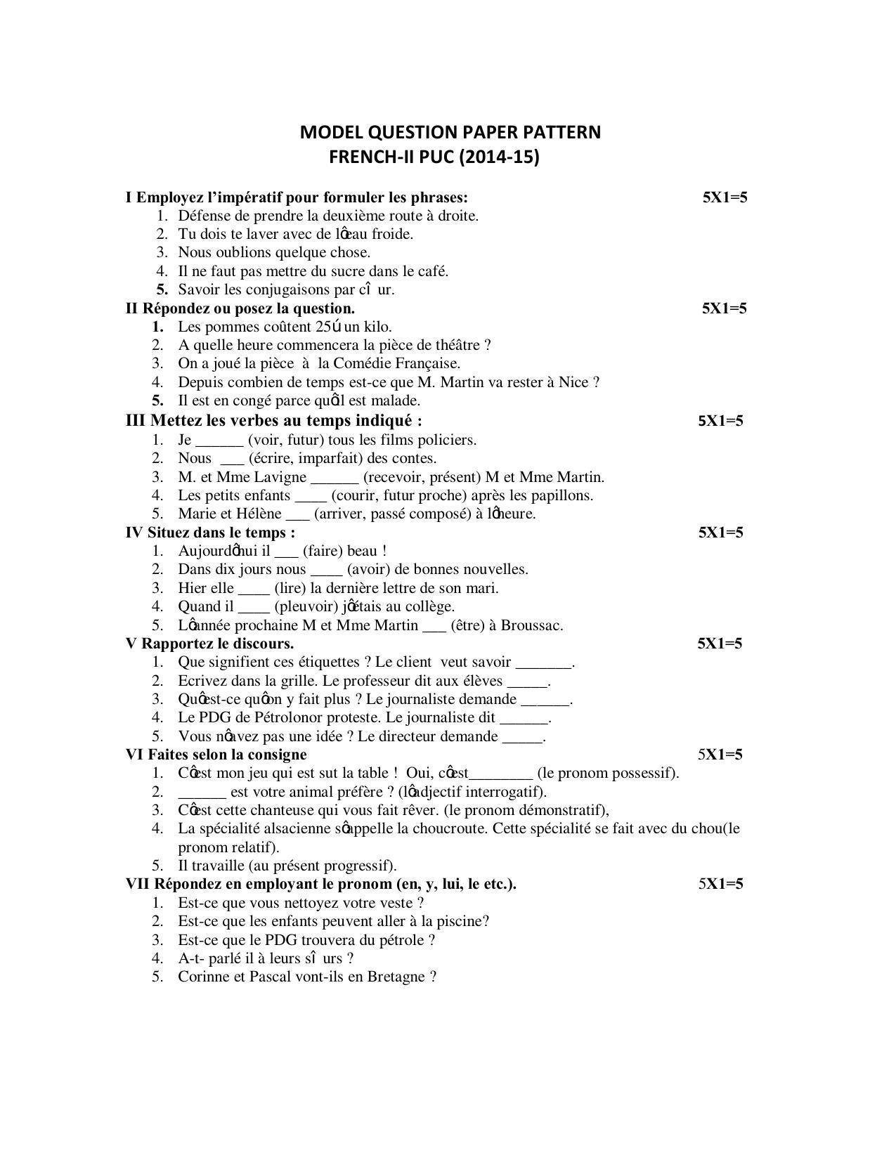 Karnataka 2nd PUC Question Bank for French - Page 1