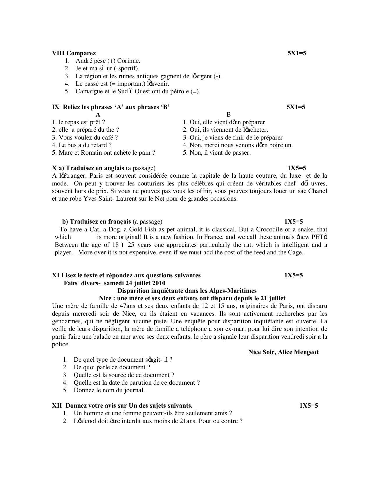 Karnataka 2nd PUC Question Bank for French - Page 2